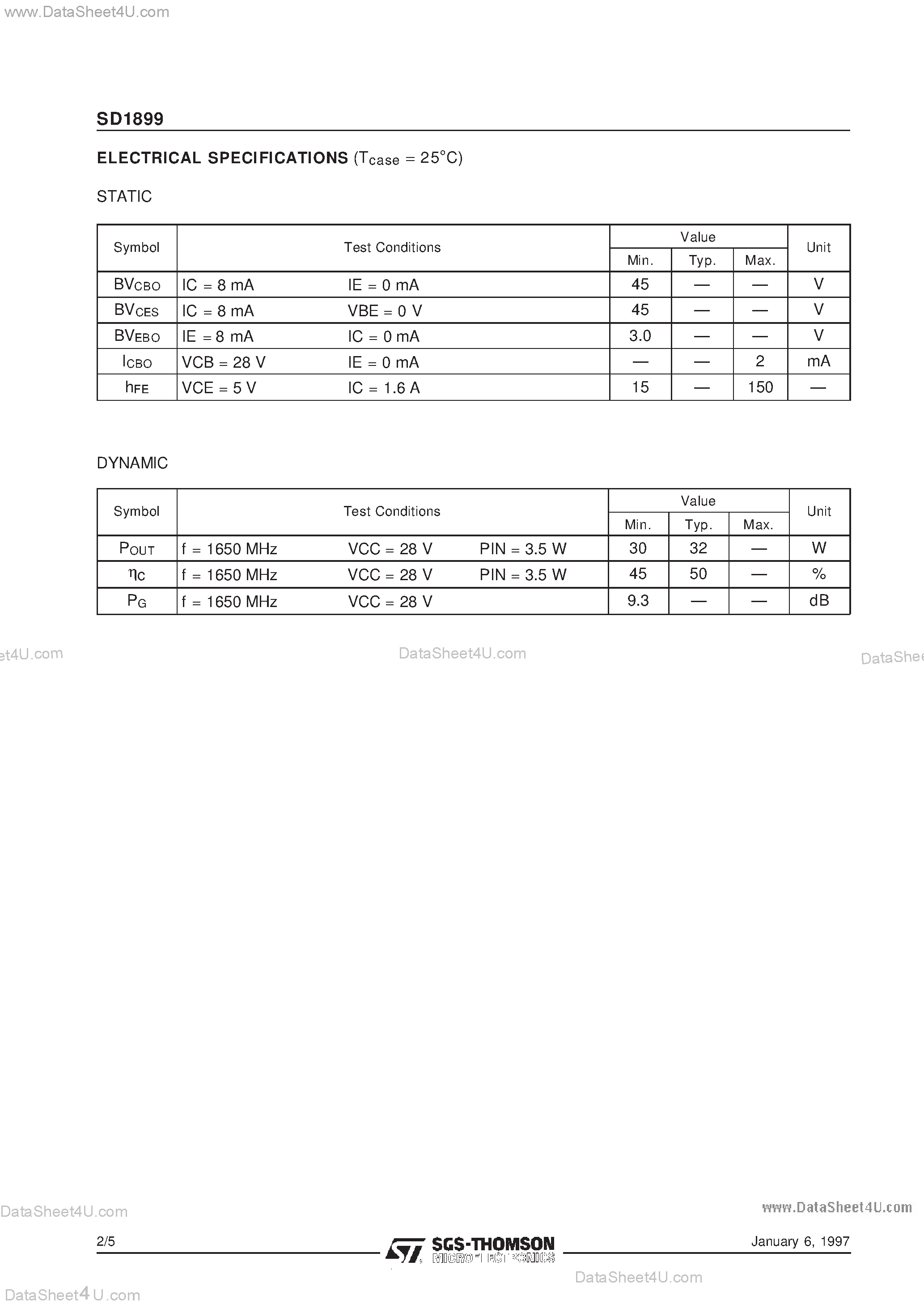 Даташит на микросхему SD1899 страница 2 Даташит SD1899 - RF & MICROWAVE TRANSISTORS SATELLITE COMMUNICATIONS APPLICATIONS страница 2