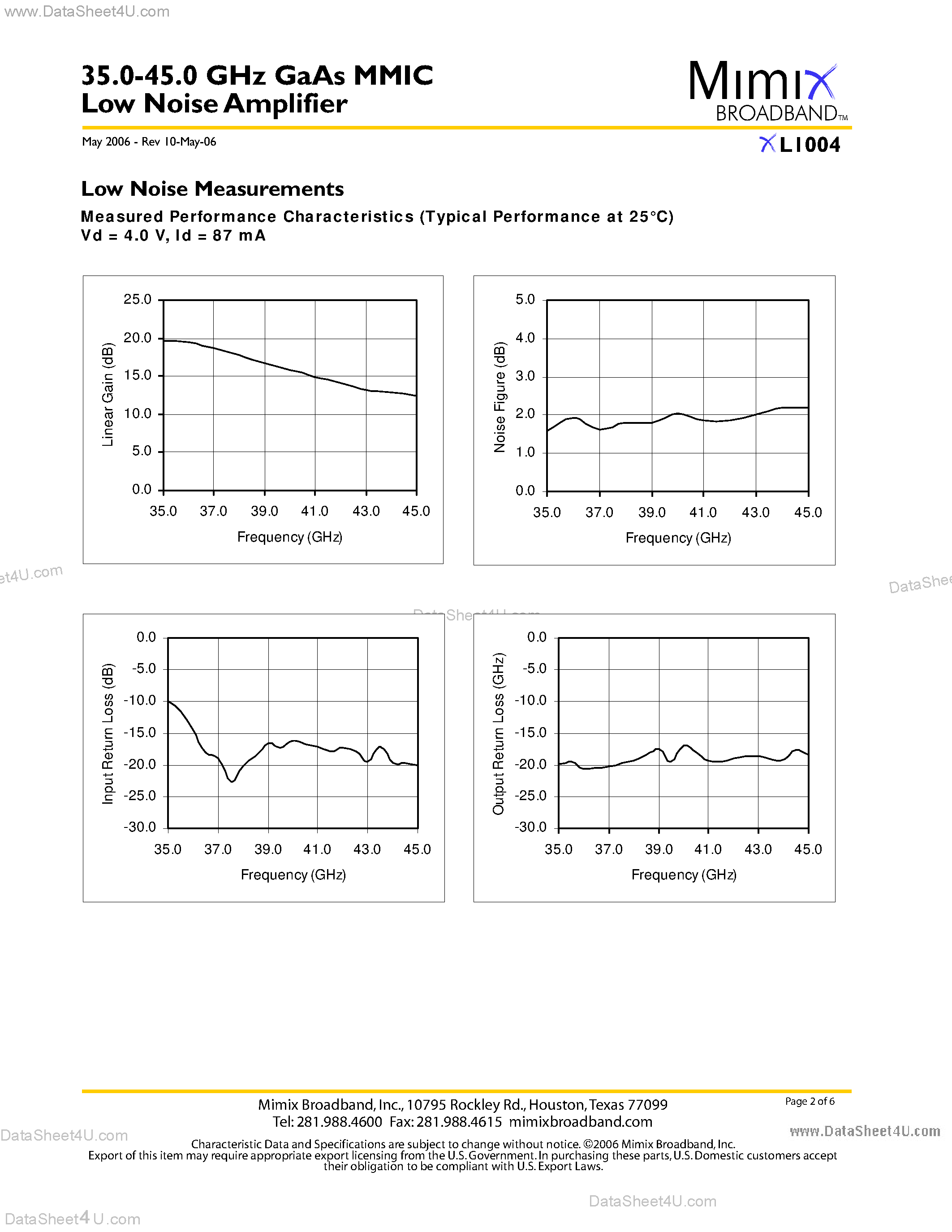 Datasheet XL1004 - 35.0-45.0 GHz GaAs MMIC Low Noise Amplifier page 2