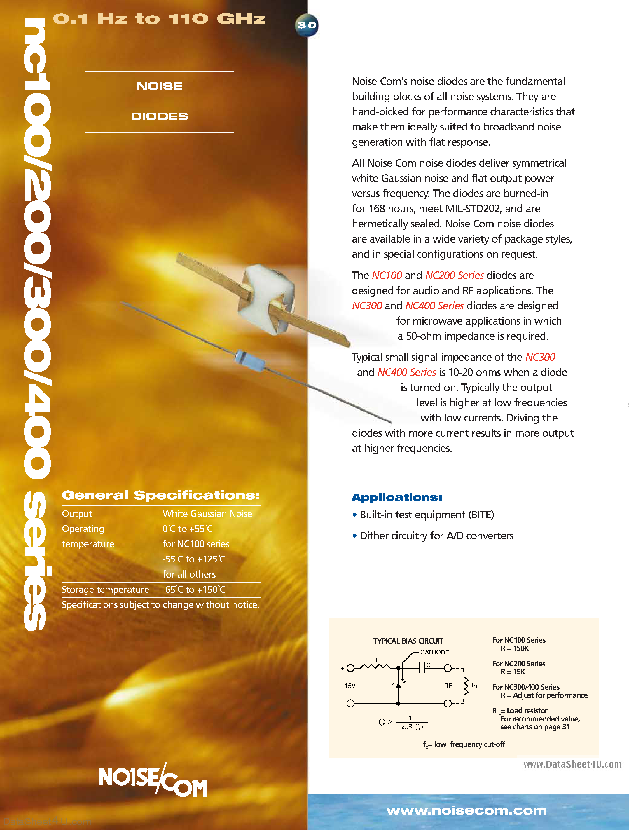 Datasheet NC101 - (NC100 Series) 0.1 HZ - 500 KHZ Noise Diode page 1
