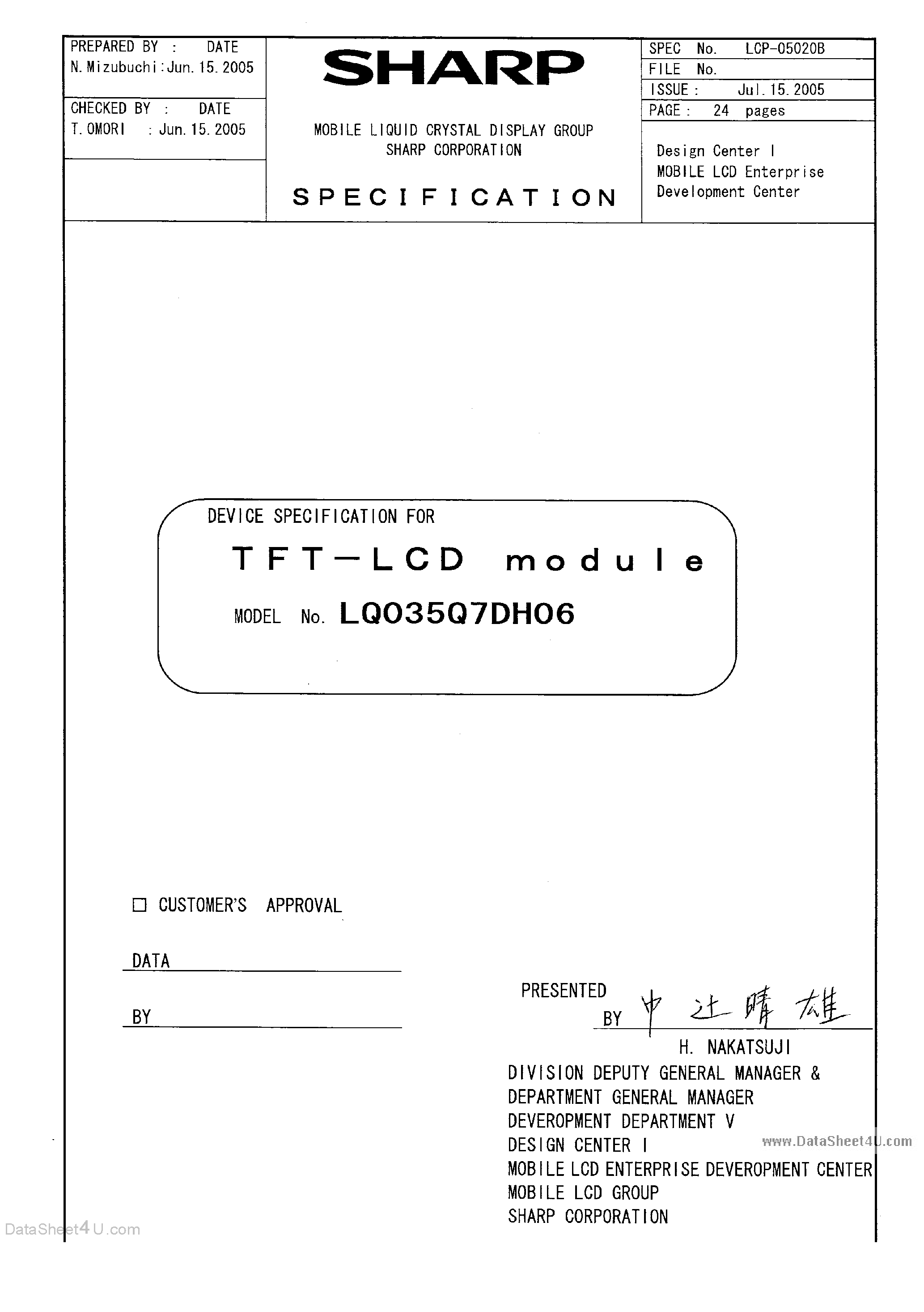 Datasheet LQ035Q7DH06 - Advanced TFT-LCD Module 240 x RGB x 320 pixels page 2