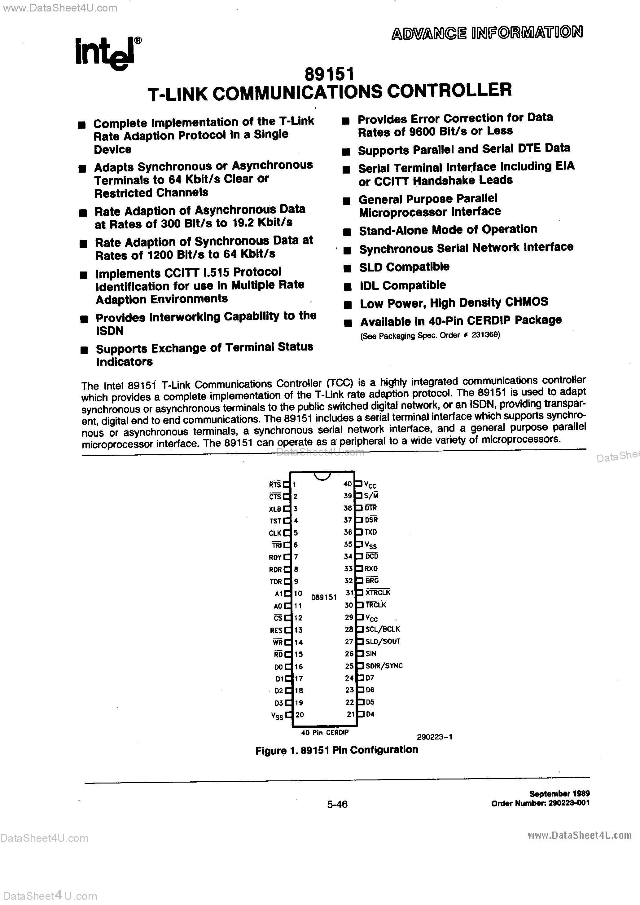 Datasheet D89151 - T-Link Communications Controller page 1