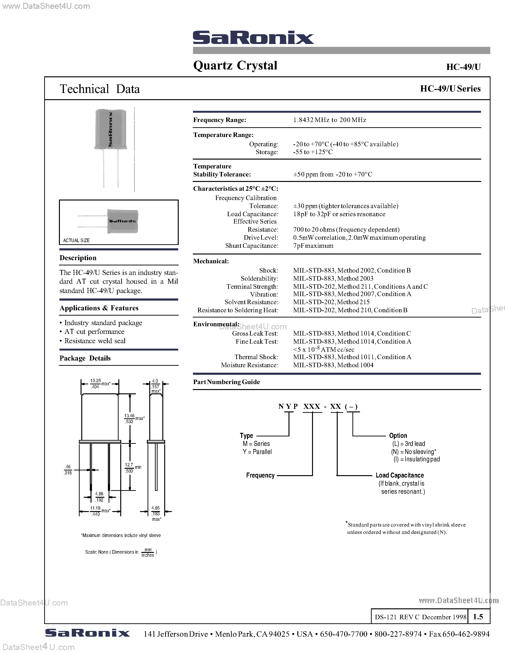 Datasheet NYP050-20 page 1 Datasheet NYP050-20 - (NYPxxx-xx) Quartz Crystal page 1