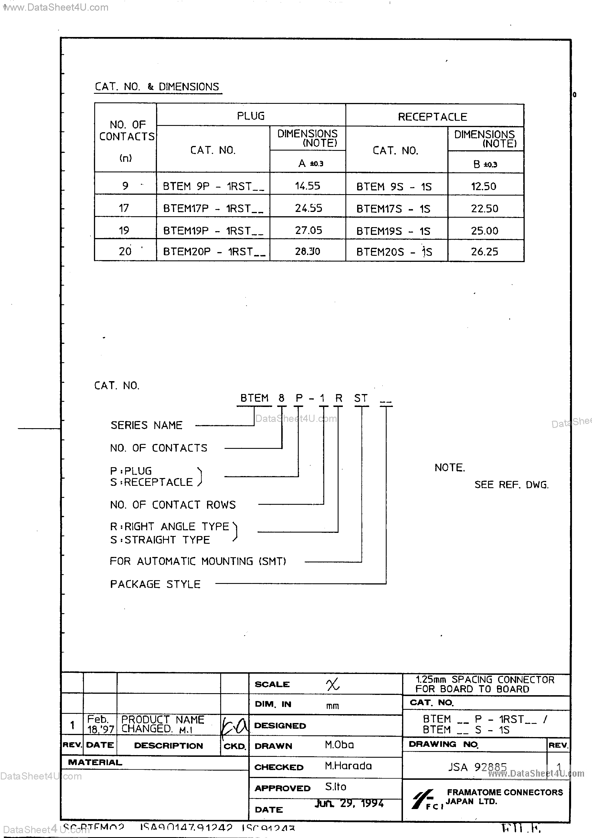 Даташит BTEM17P - (BTEMxxP) HEADER CONNECTOR страница 1