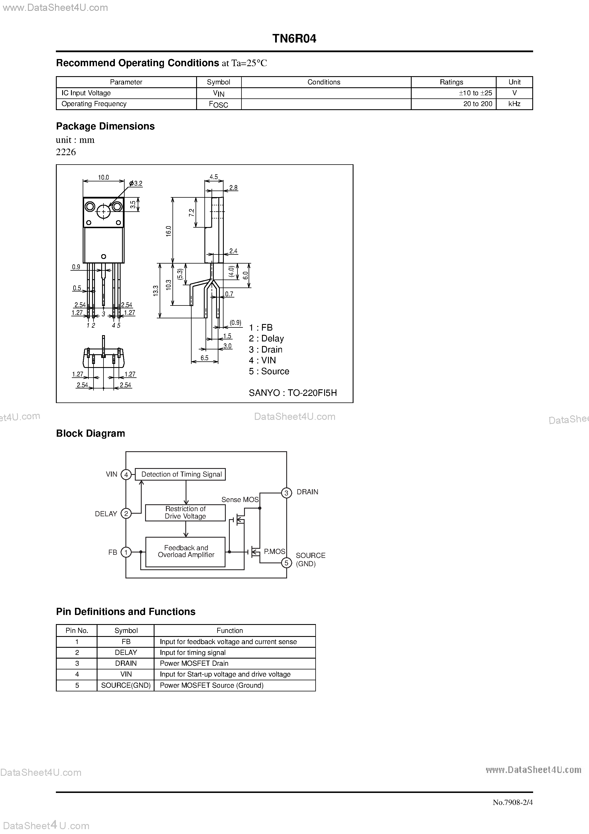 Datasheet TN6R04 - Switching Regulator IC for RCC Method Power Supplies Applications page 2