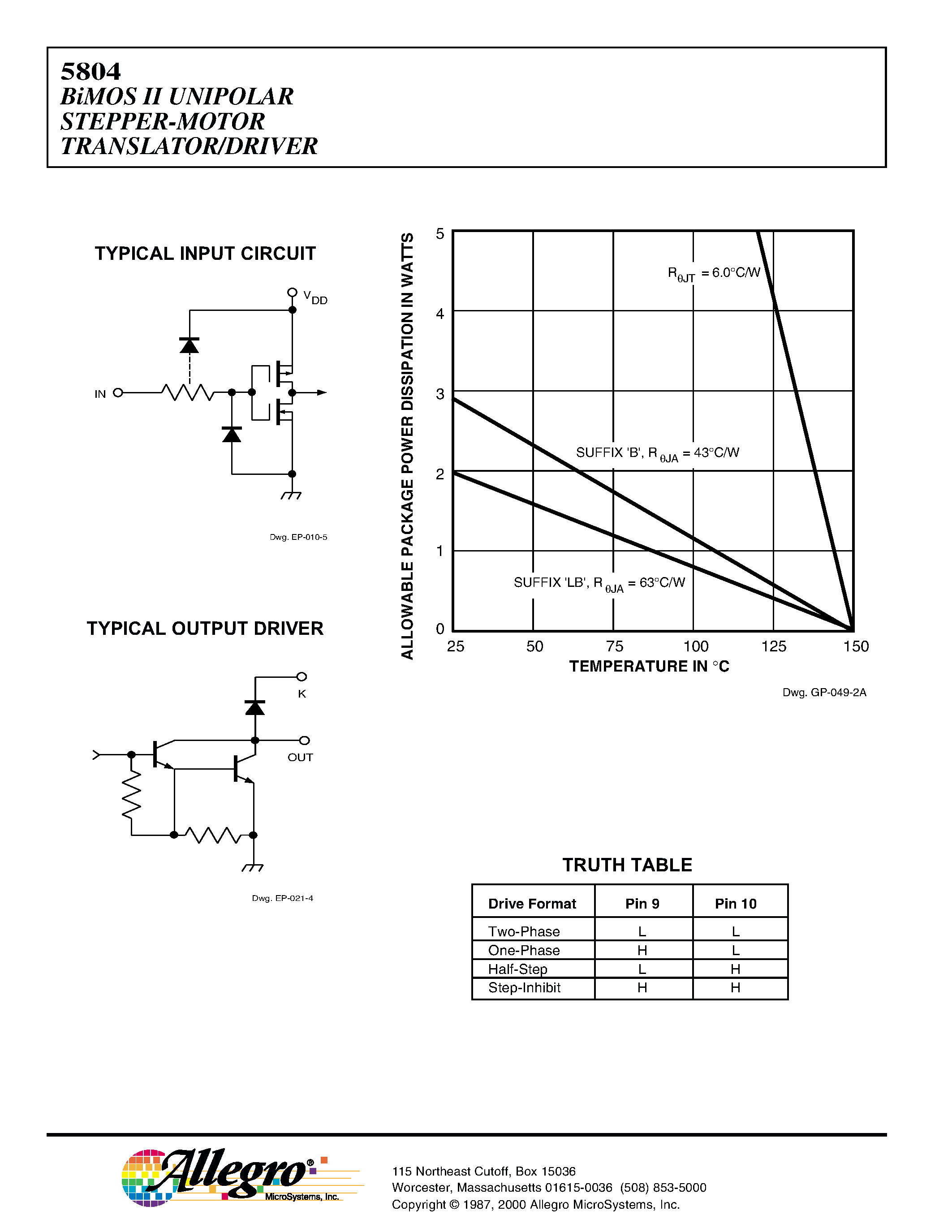 Даташит UCN5804 - BiMOS II UNIPOLAR STEPPER-MOTOR TRANSLATOR/DRIVER страница 2