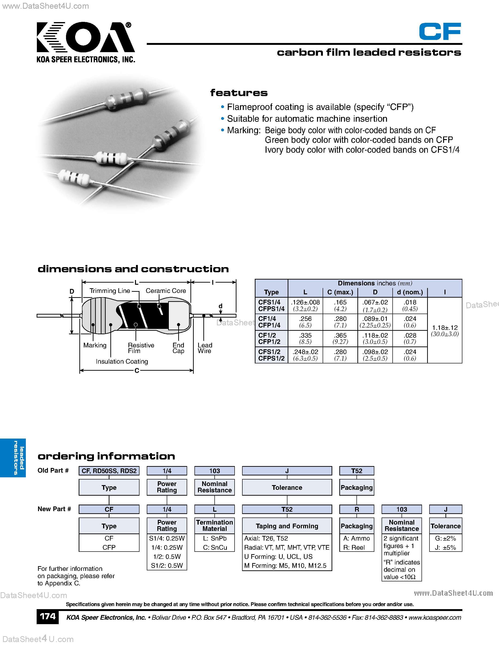 Даташит на микросхему CF1/2 страница 1 Даташит CF1/2 - (CF Series) Carbon Film Leaded Resistore страница 1