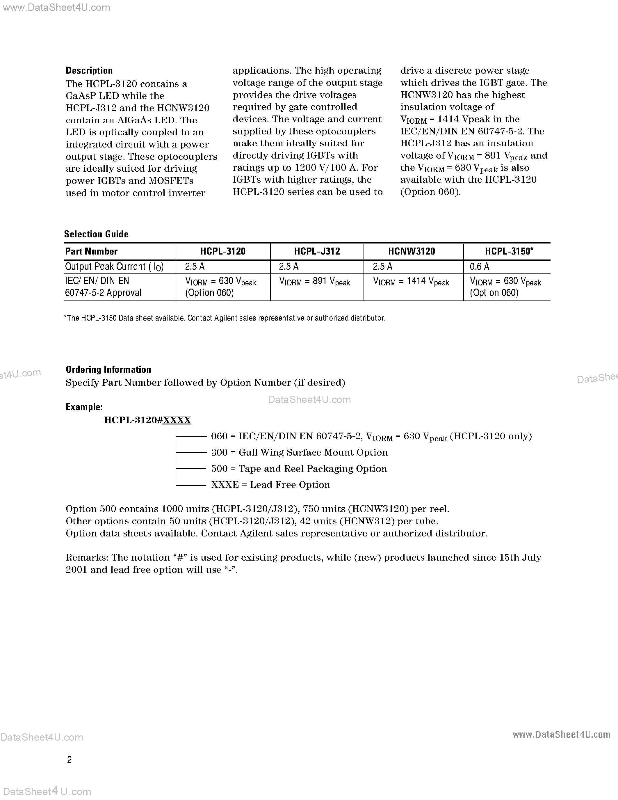 Даташит на микросхему HCPL-J312 страница 2 Даташит HCPL-J312 - 2.0 Amp Output Current IGBT Gate Drive Optocoupler страница 2