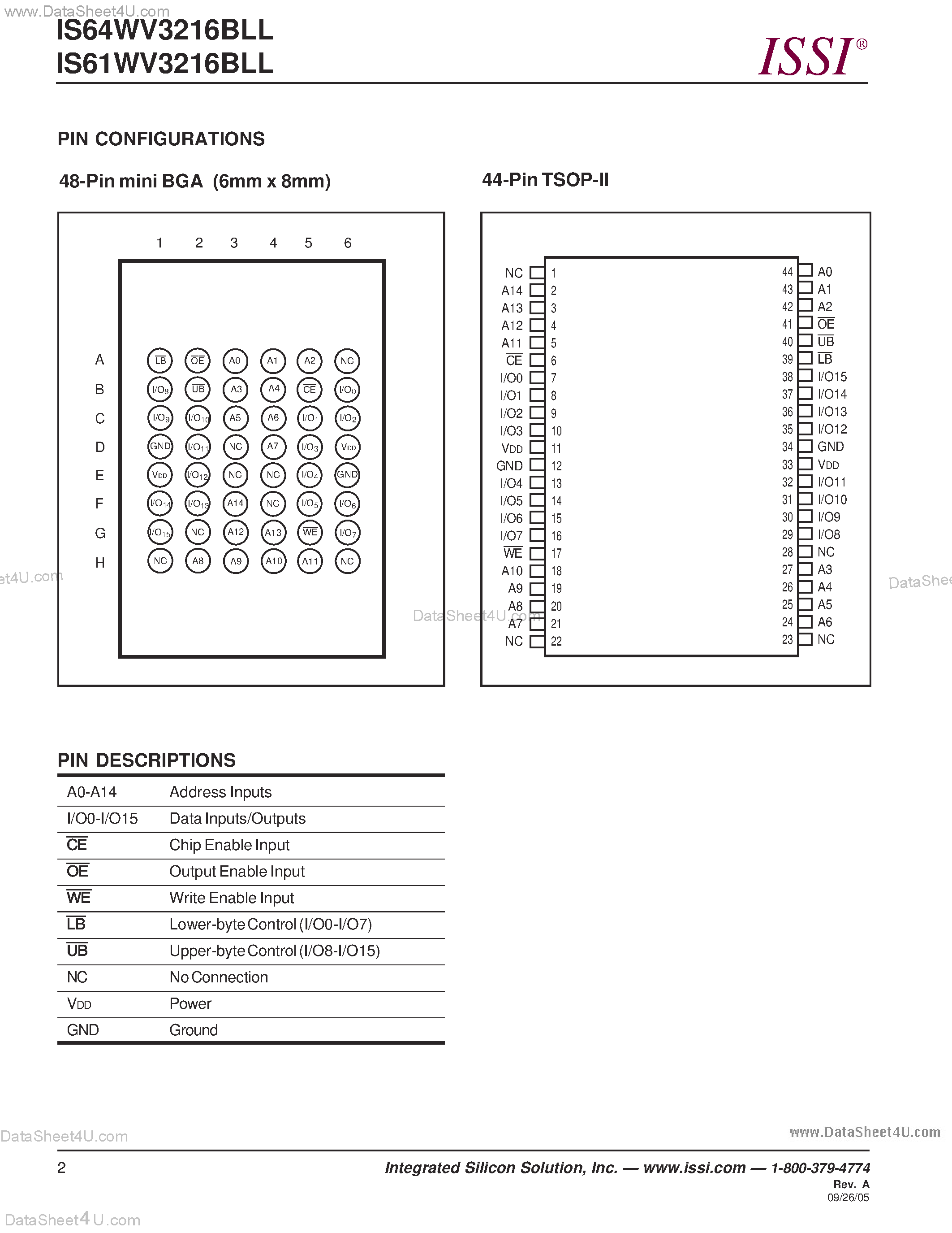 Даташит IS61WV3216BLL - (IS61WV3216BLL / IS64WV3216BLL) 32K x 16 HIGH-SPEED CMOS STATIC RAM страница 2