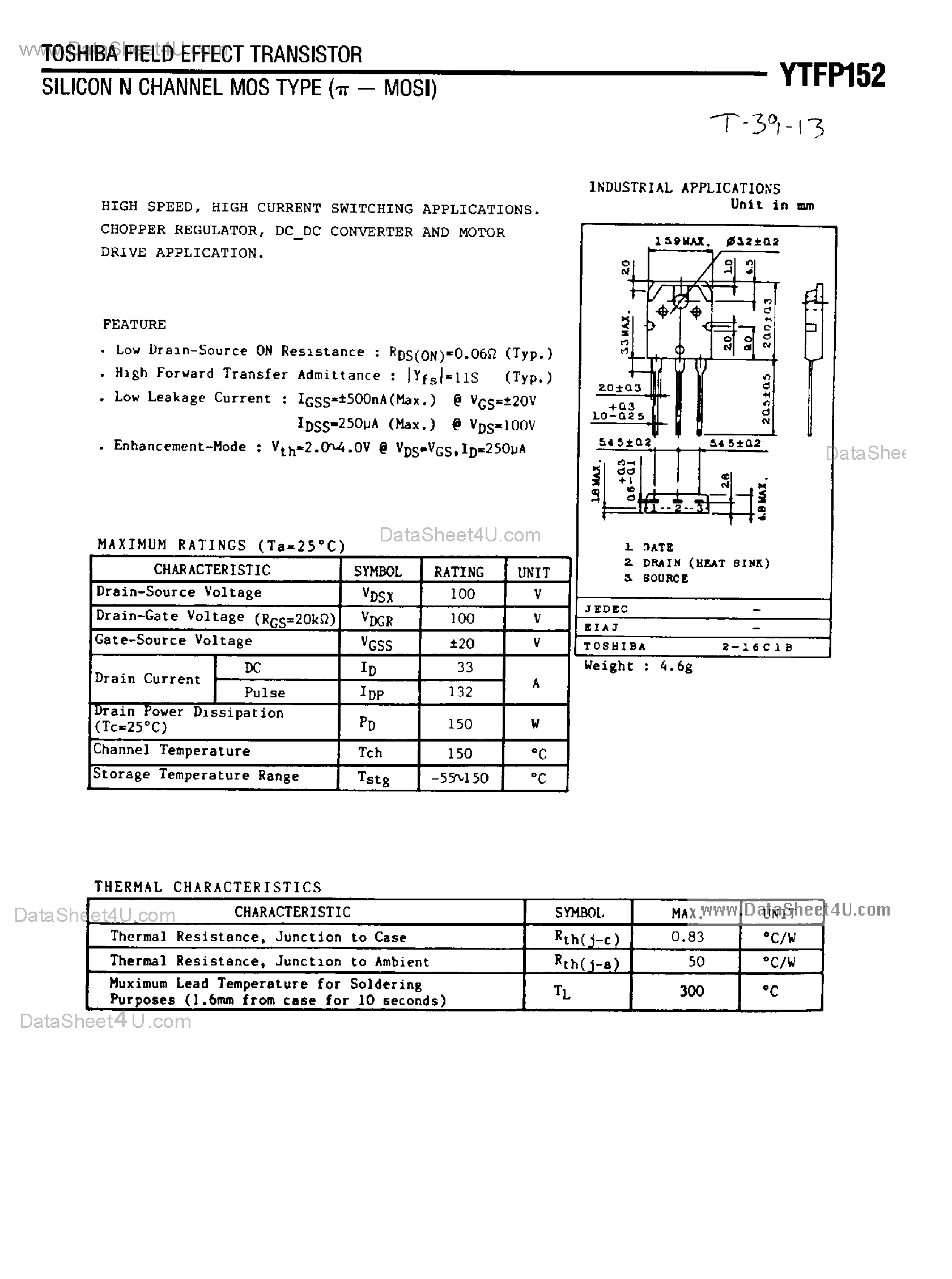 Datasheet YTFP152 - Silicon N-Channel MOS Type page 1