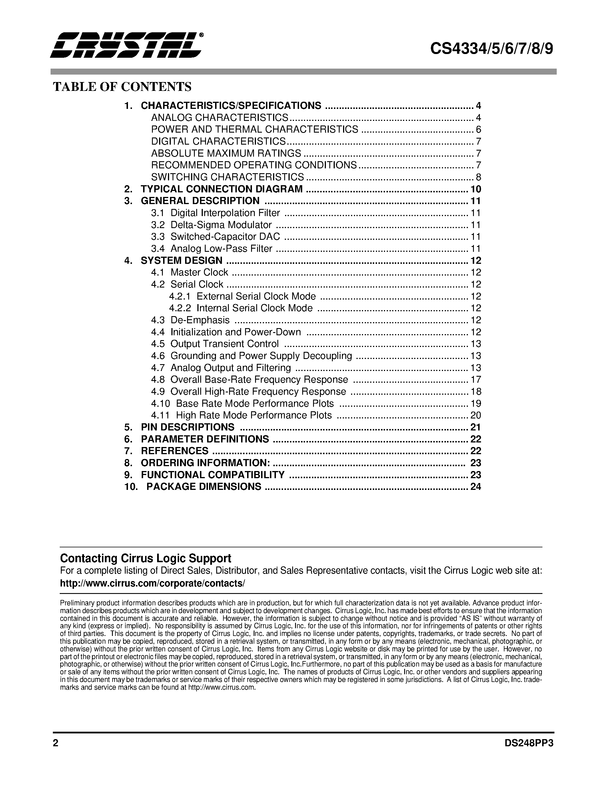Даташит на микросхему CS4334 страница 2 Даташит CS4334 - (CS4334 - CS4339) Stereo D/A Converter страница 2