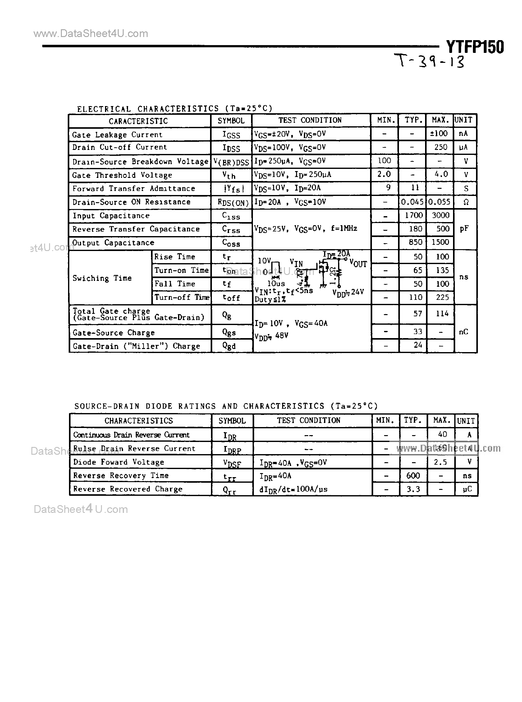 Datasheet YTFP150 - Silicon N-Channel MOS Type page 2