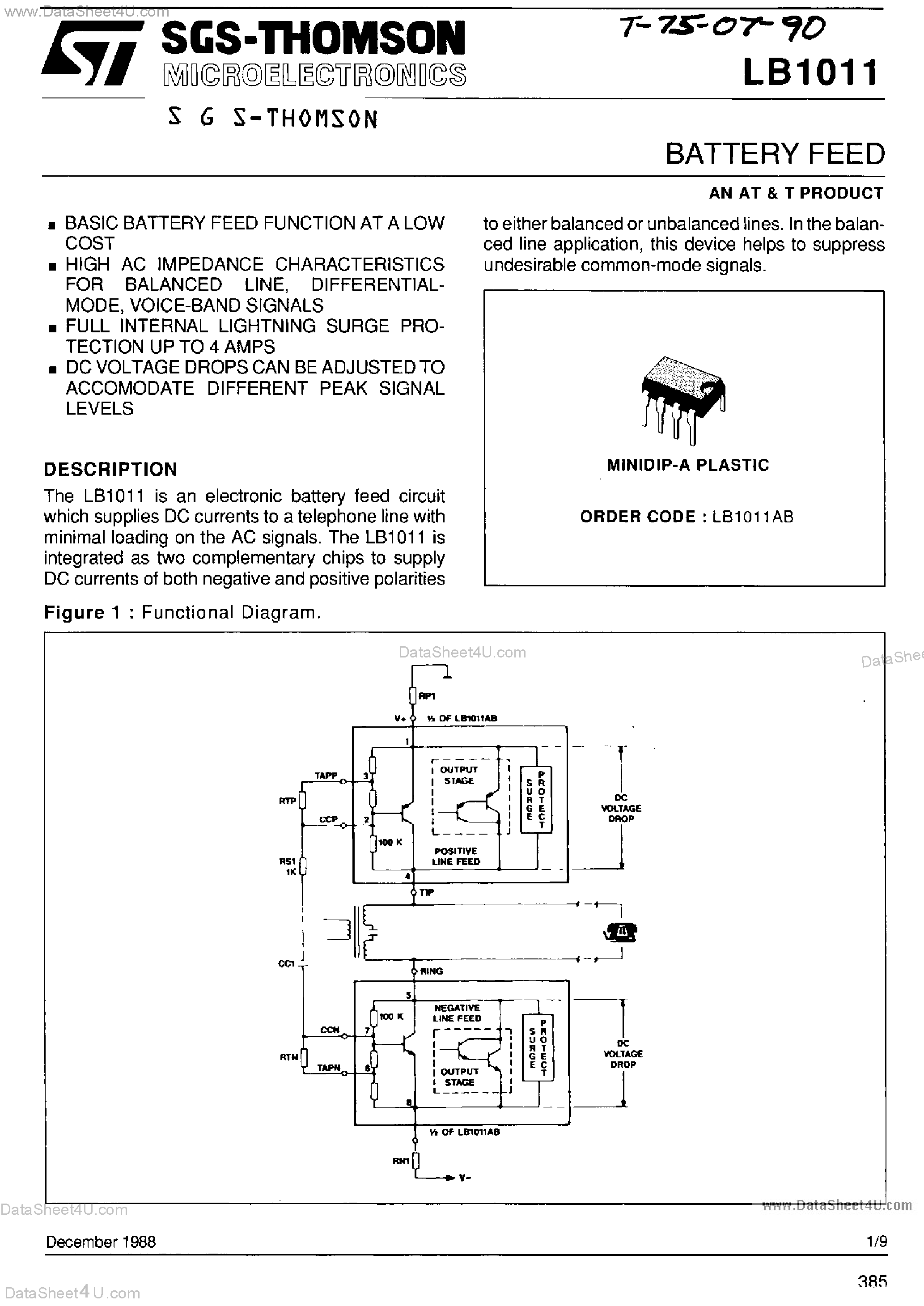 Datasheet LB1011 - Battery Feed page 1