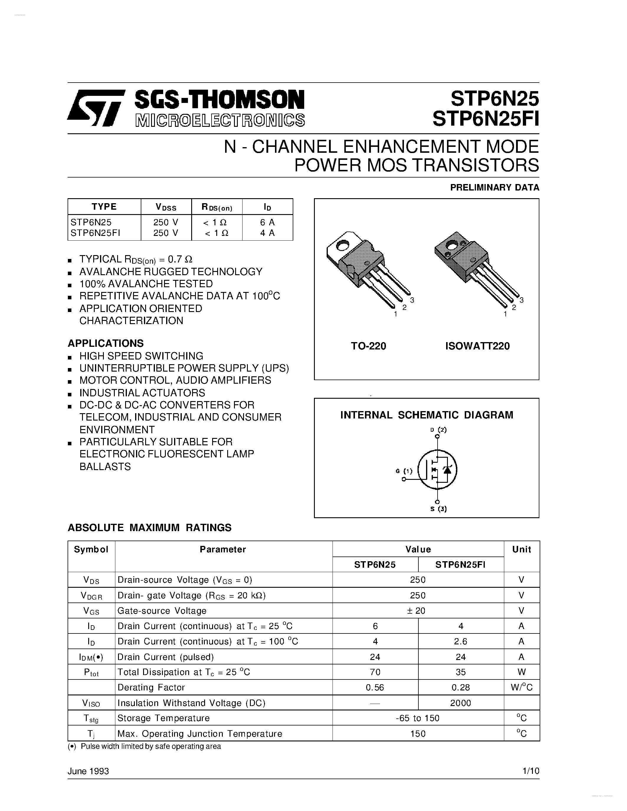 Datasheet P6N25 - Search -----> STP6N25 page 1