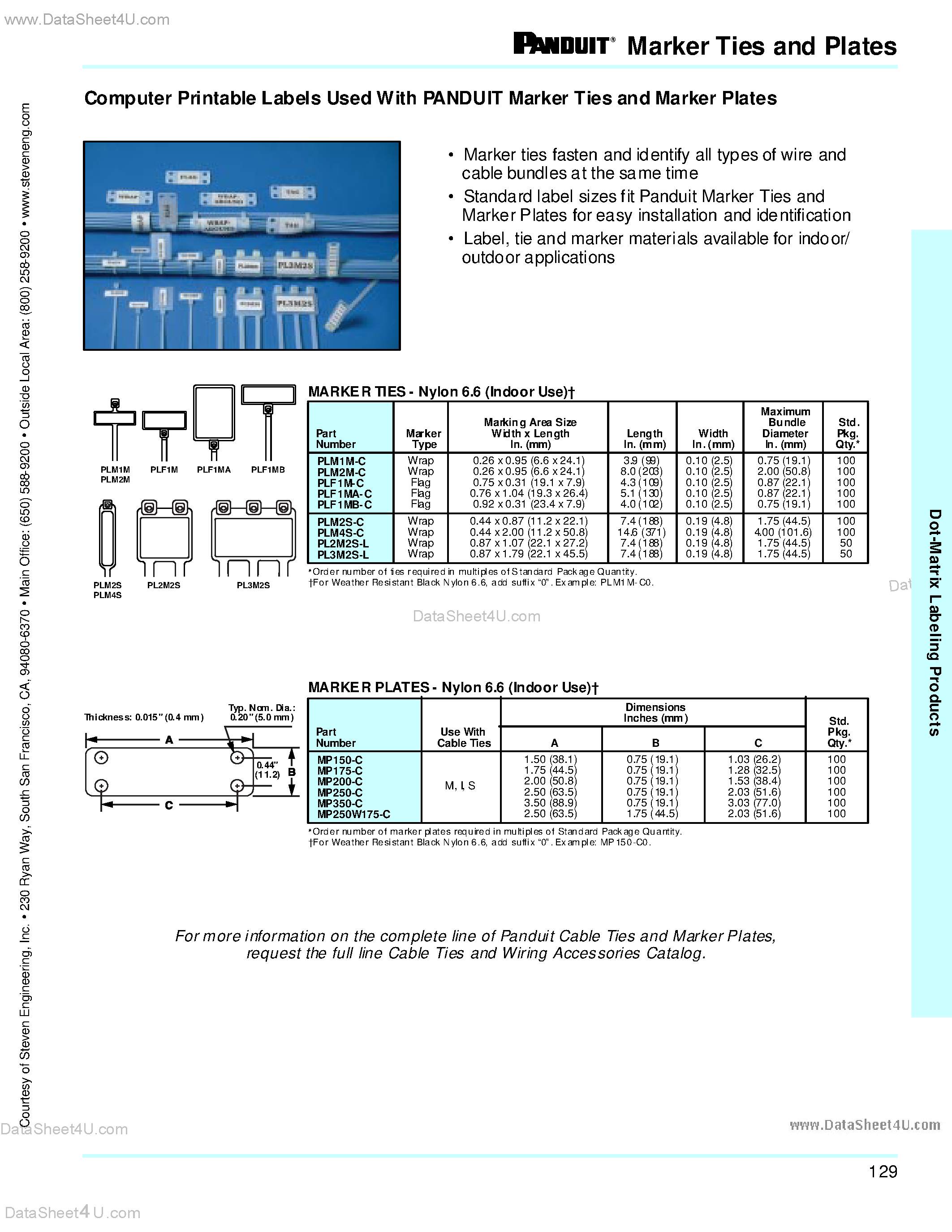 Datasheet PL3M2S-L - Marker Ties page 1