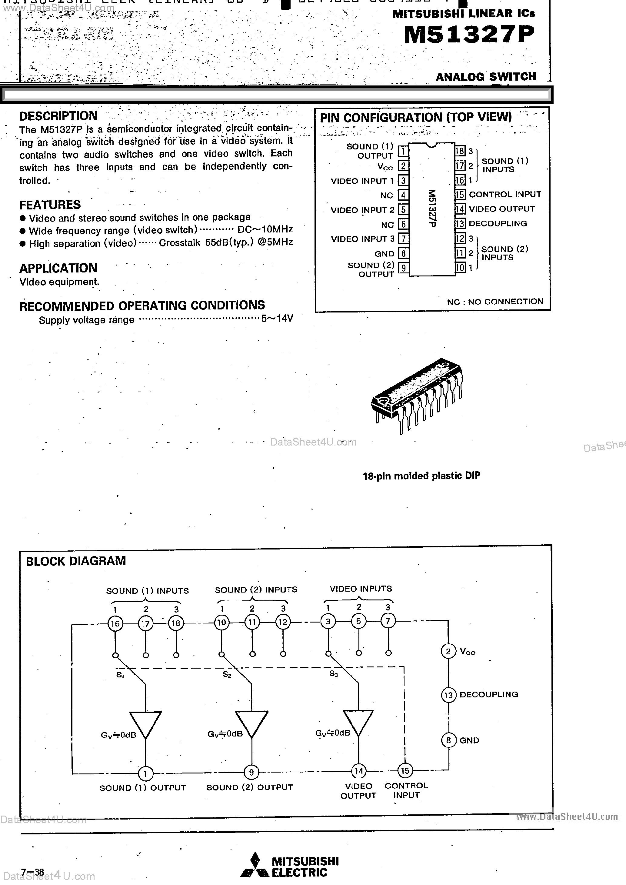 Datasheet M51327P page 1 Datasheet M51327P - Analog Switch page 1