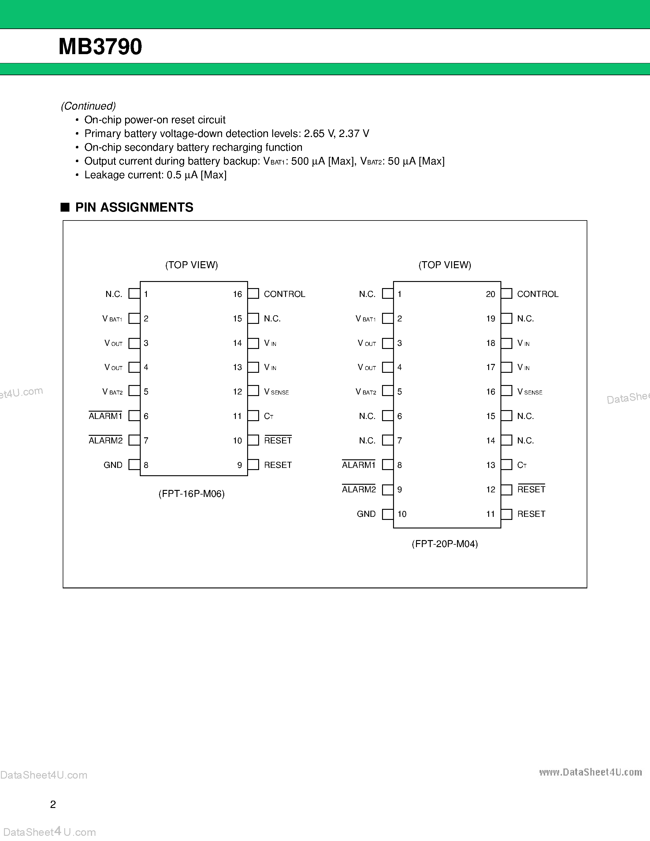 Datasheet MB3790 - Battery Backup IC page 2