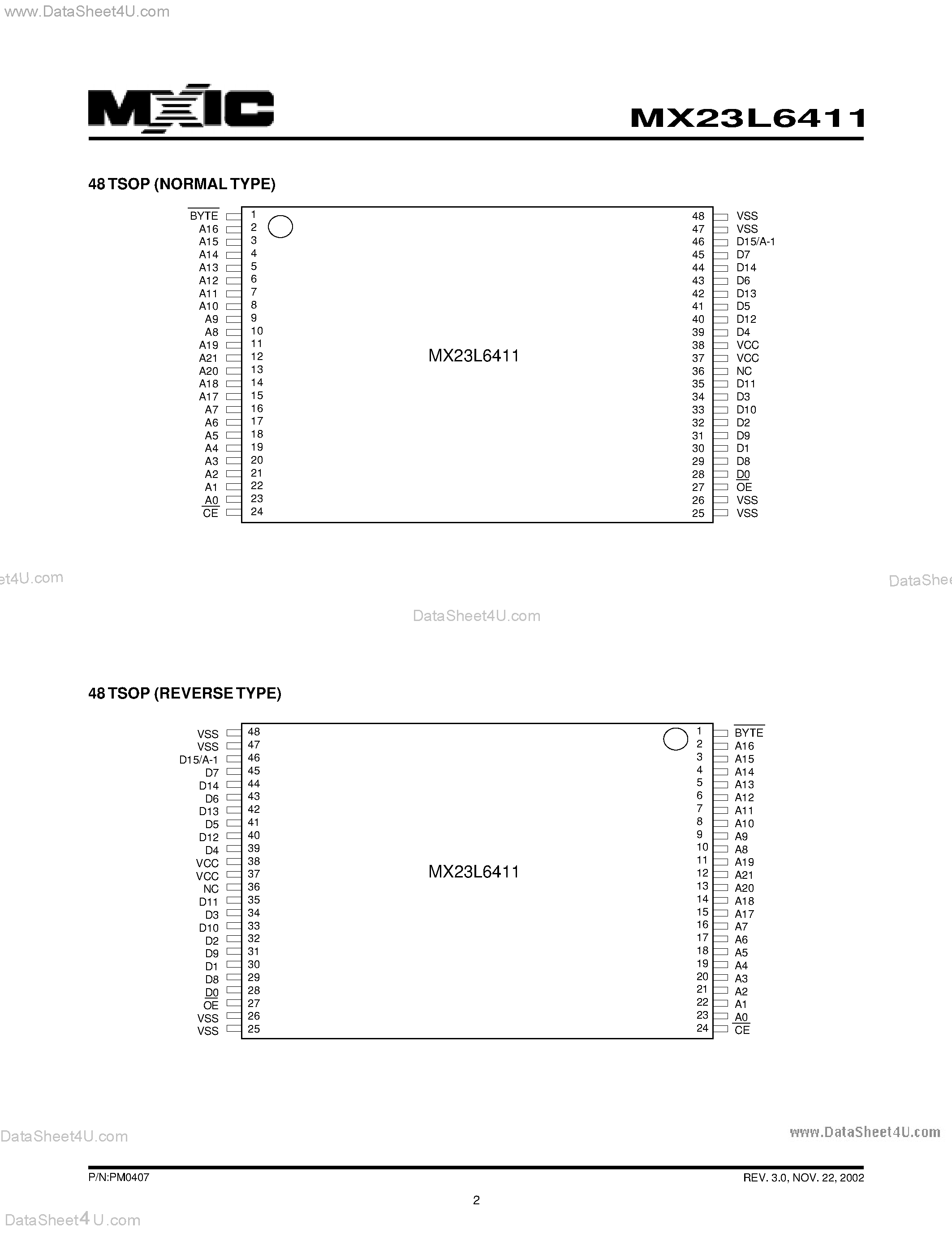 Datasheet MX23L6411 page 2 Datasheet MX23L6411 - 64M-BIT (8M x 8 / 4M x 16) Mask ROM with Page Mode page 2