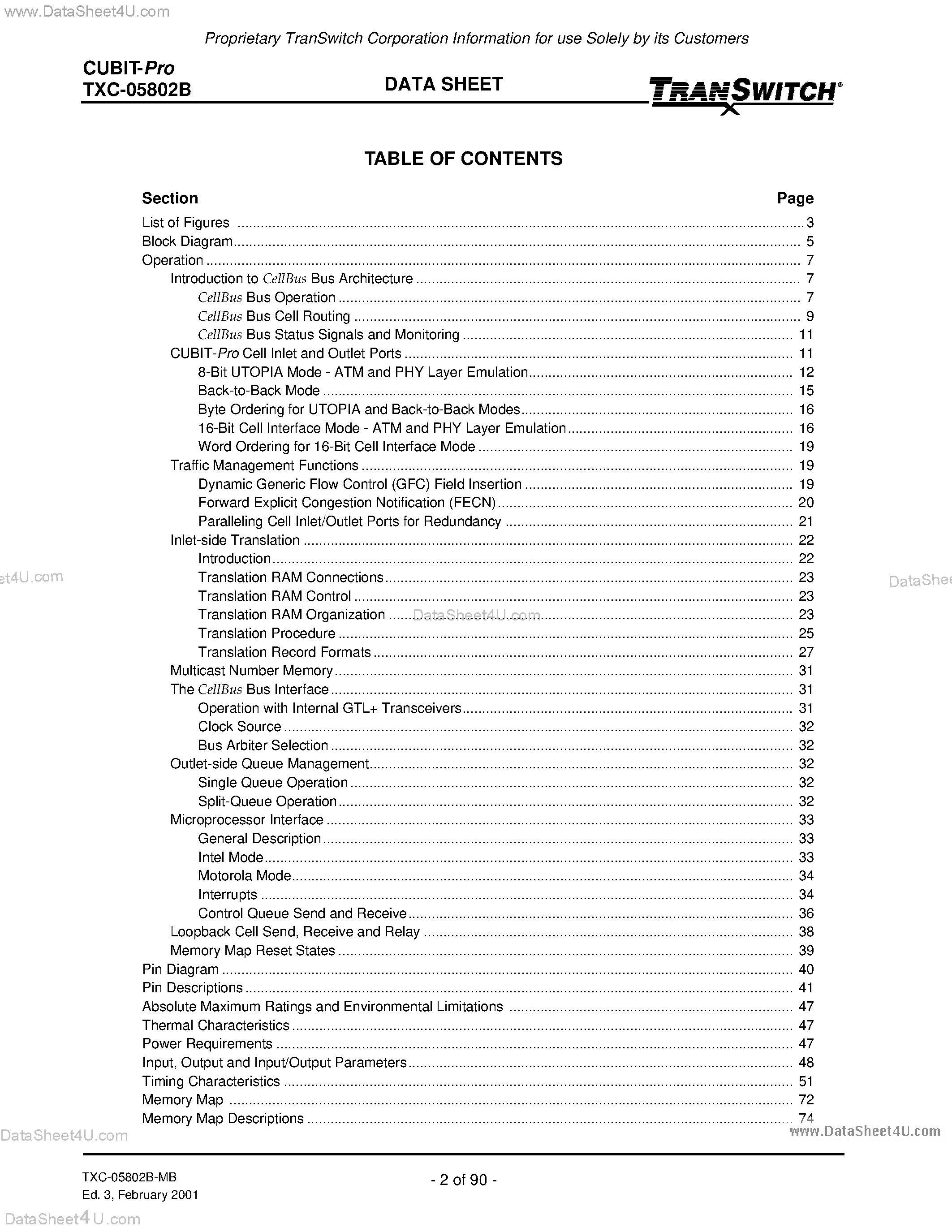 Datasheet TXC-05802B page 2 Datasheet TXC-05802B - ATM DATA-LINK SWITCHING/ROUTING page 2