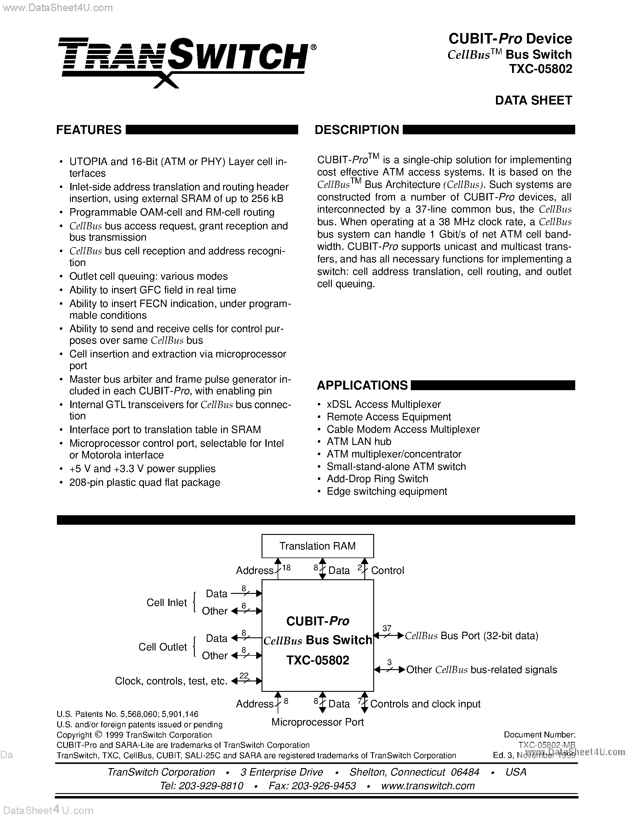 Datasheet TXC-05802 page 1 Datasheet TXC-05802 - ATM DATA-LINK SWITCHING/ROUTING page 1