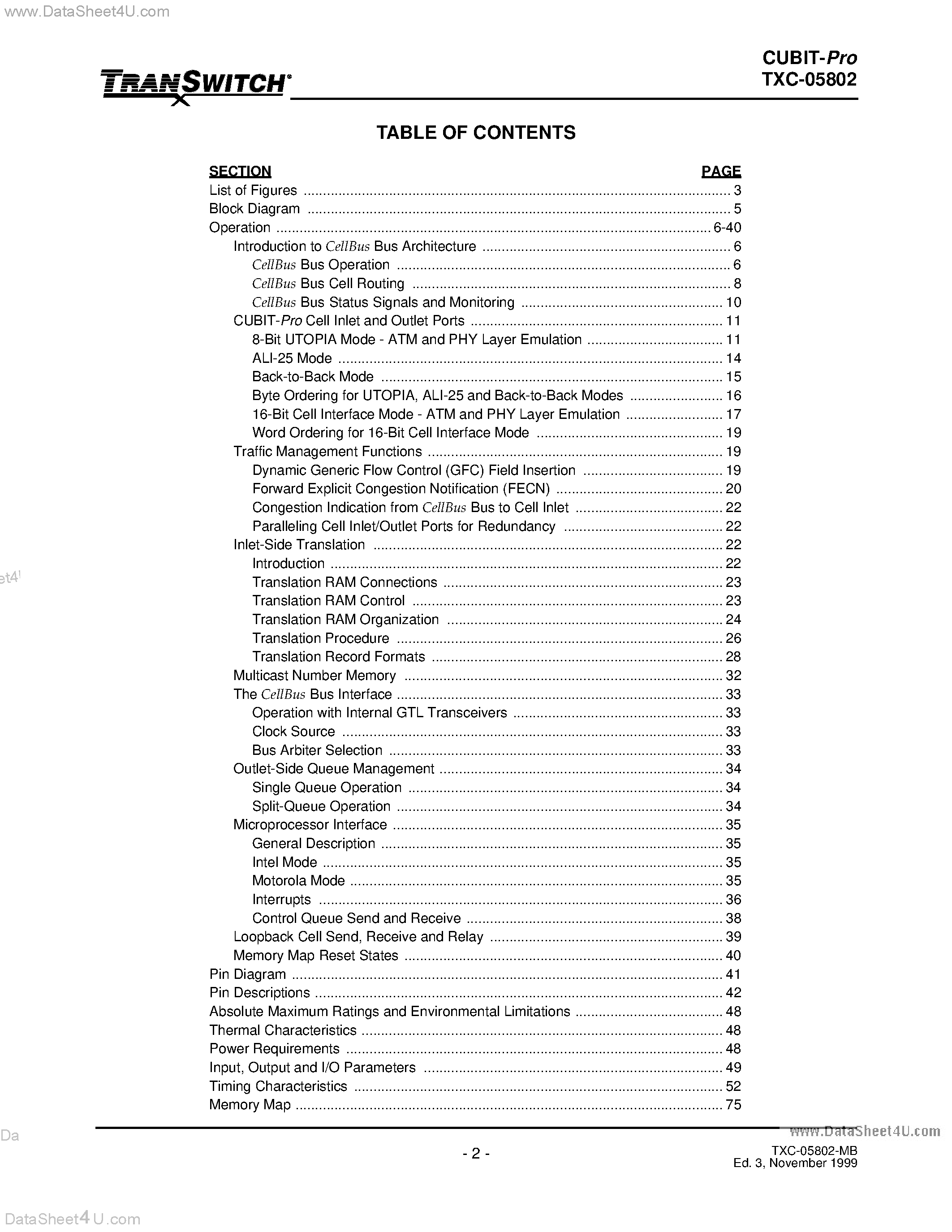 Datasheet TXC-05802 page 2 Datasheet TXC-05802 - ATM DATA-LINK SWITCHING/ROUTING page 2