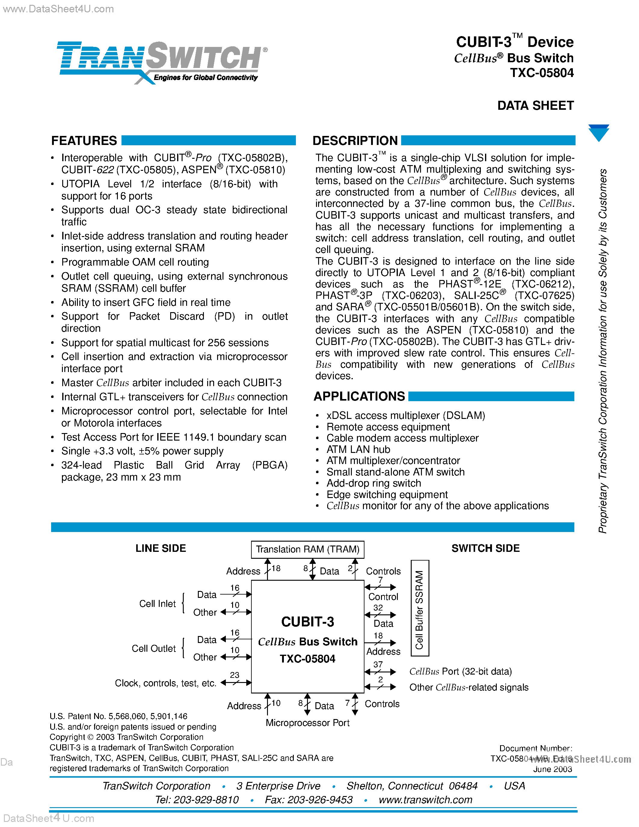 Datasheet TXC-05804 - ATM DATA-LINK SWITCHING/ROUTING page 1