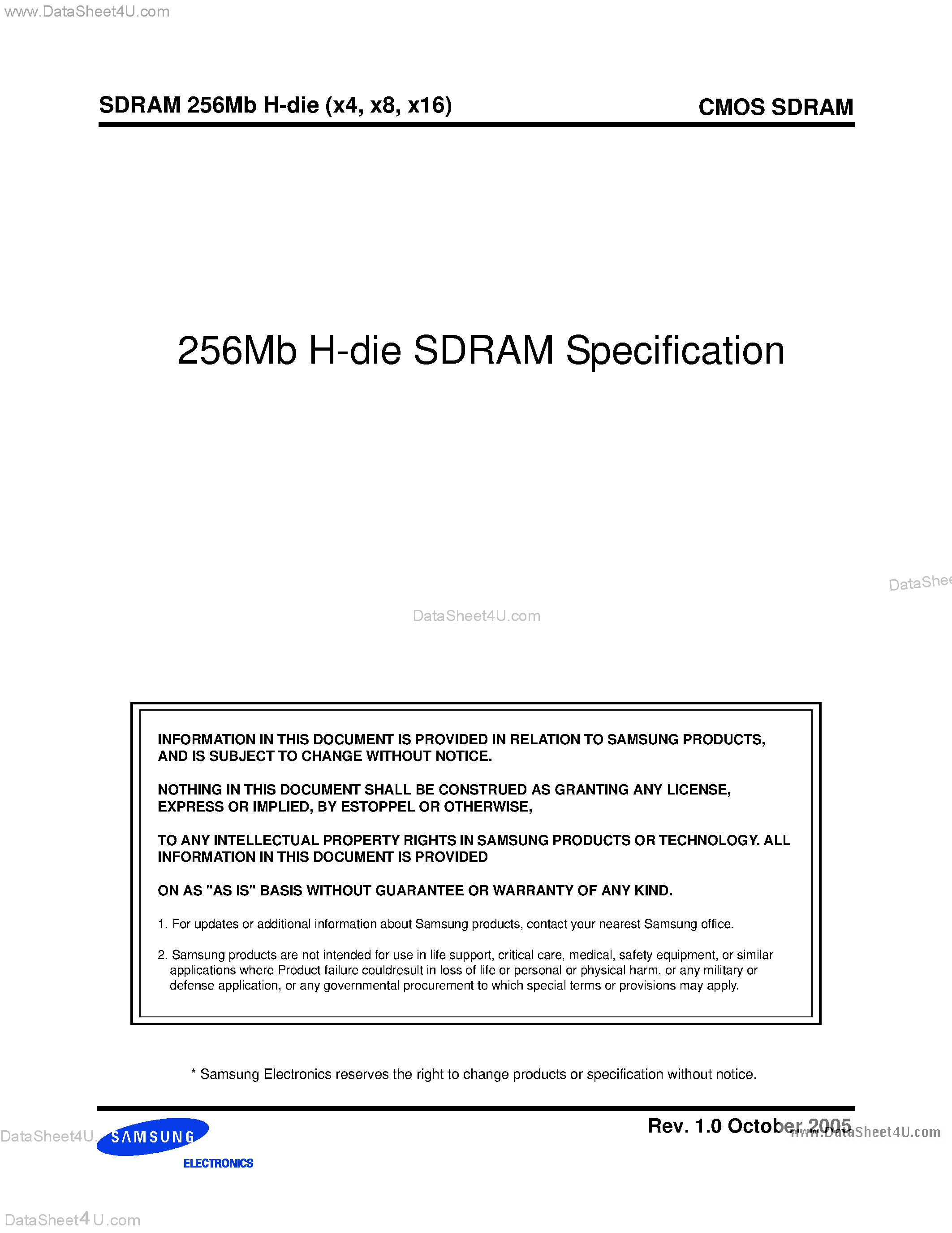 Datasheet K4S561632H page 1 Datasheet K4S561632H - 256Mb H-Die SDRAM page 1