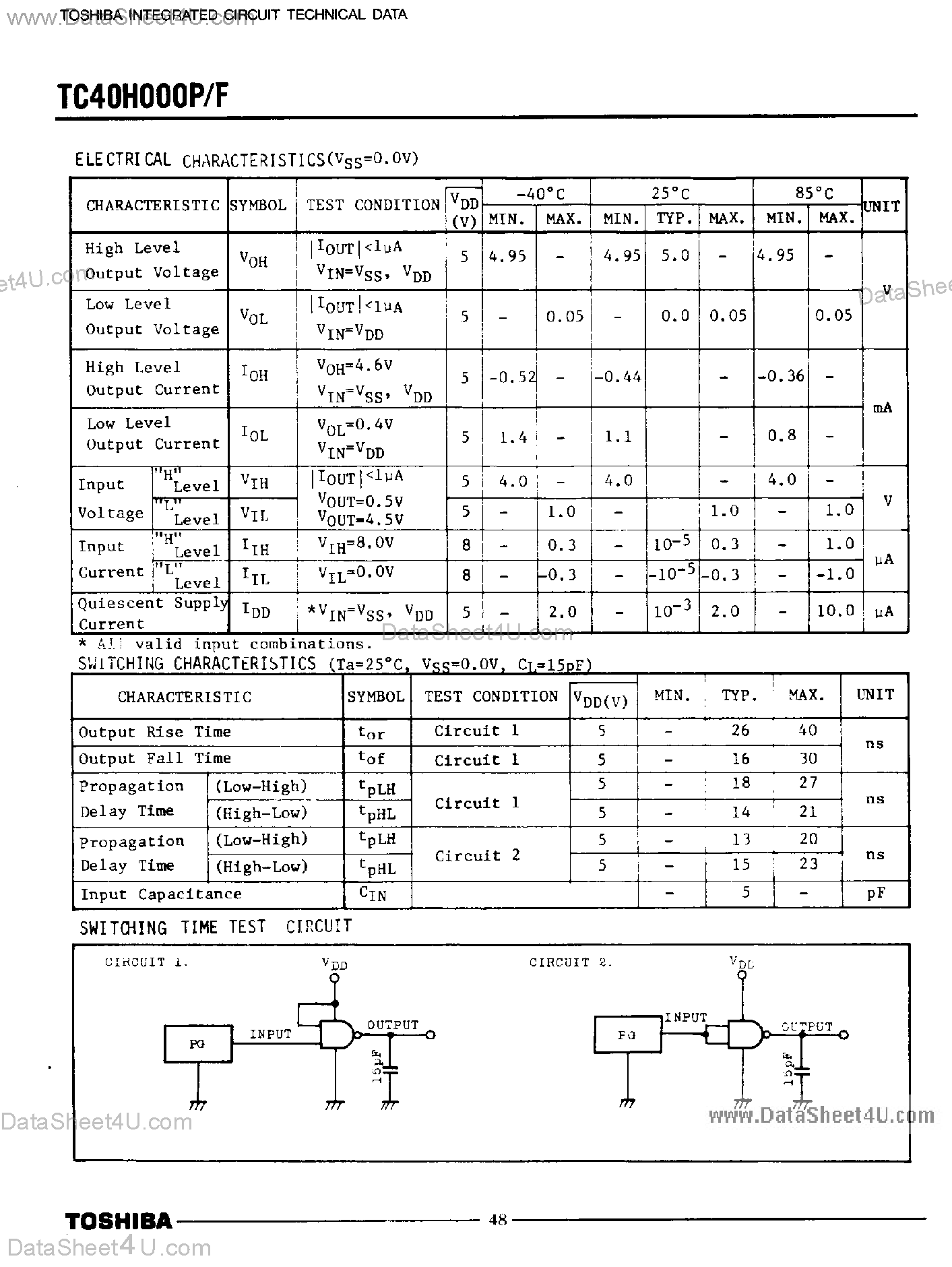 Datasheet TC40H000F page 2 Datasheet TC40H000F - CMOS Digital Integrated Circuit SIlicon Monolithic page 2