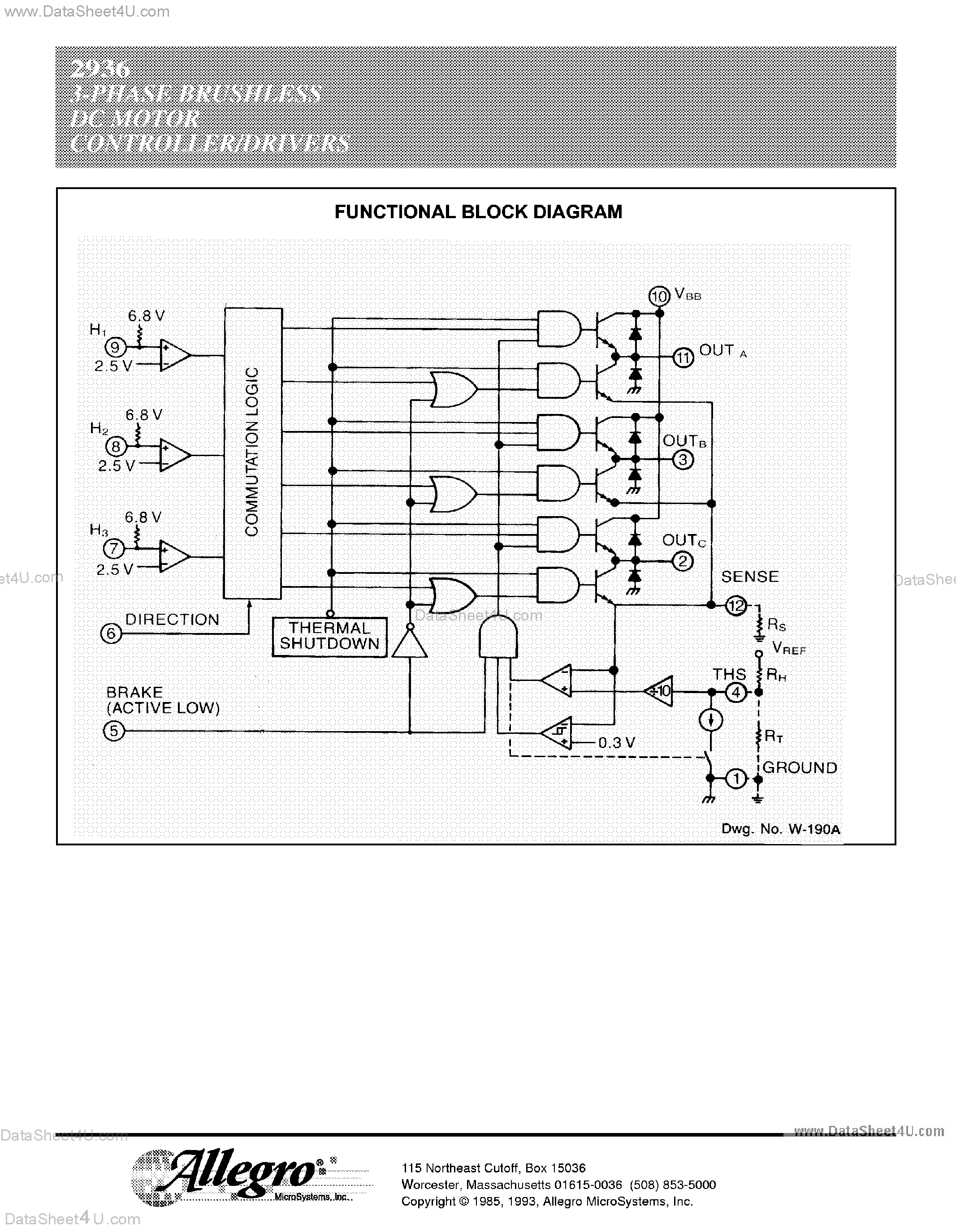 Datasheet UDN2936 page 2 Datasheet UDN2936 - 3-PHASE BRUSHLESS DC MOTOR CONTROLLER/DRIVER page 2