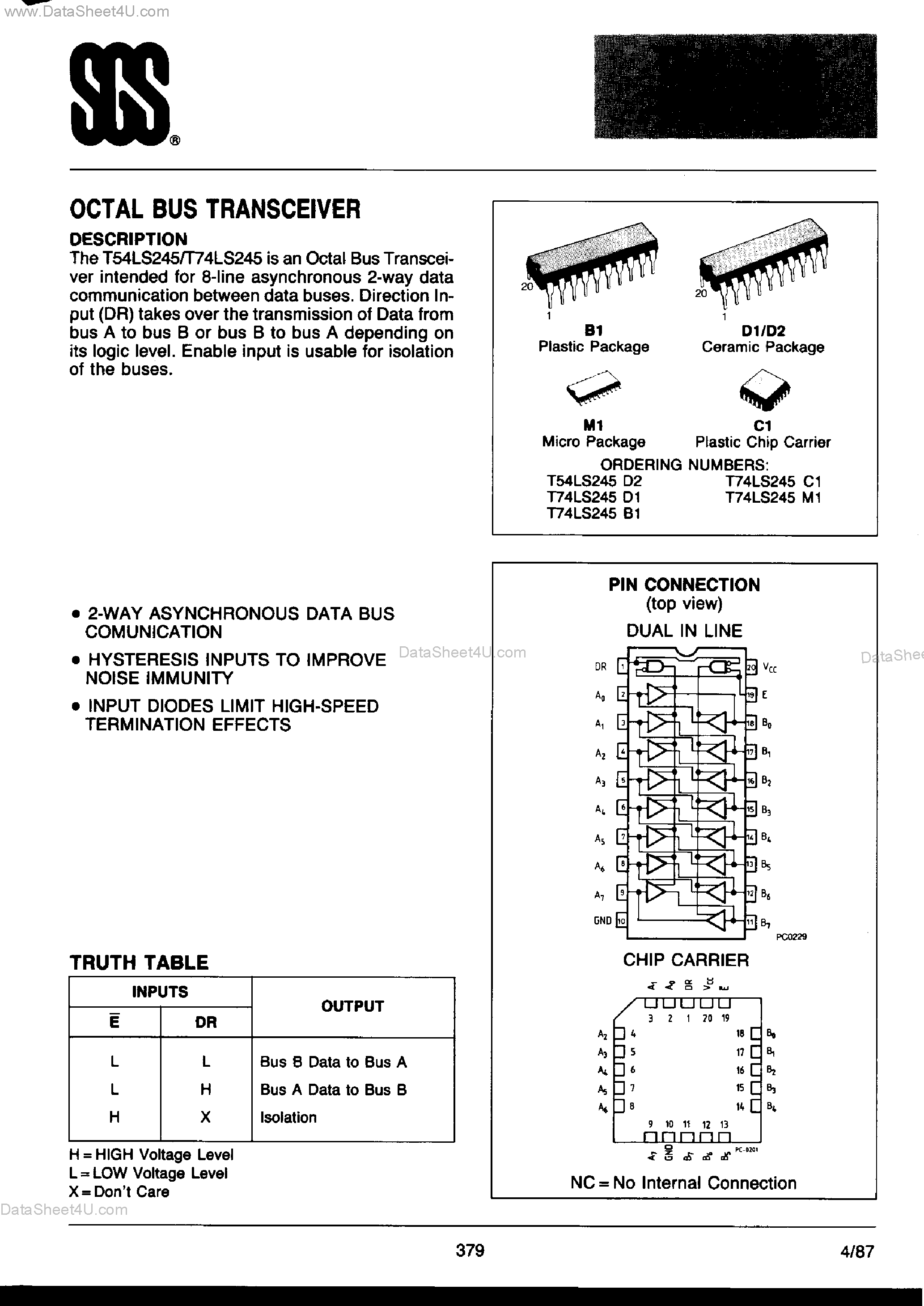 Datasheet 54LS245D2 - Octal Bus Transceiver page 1