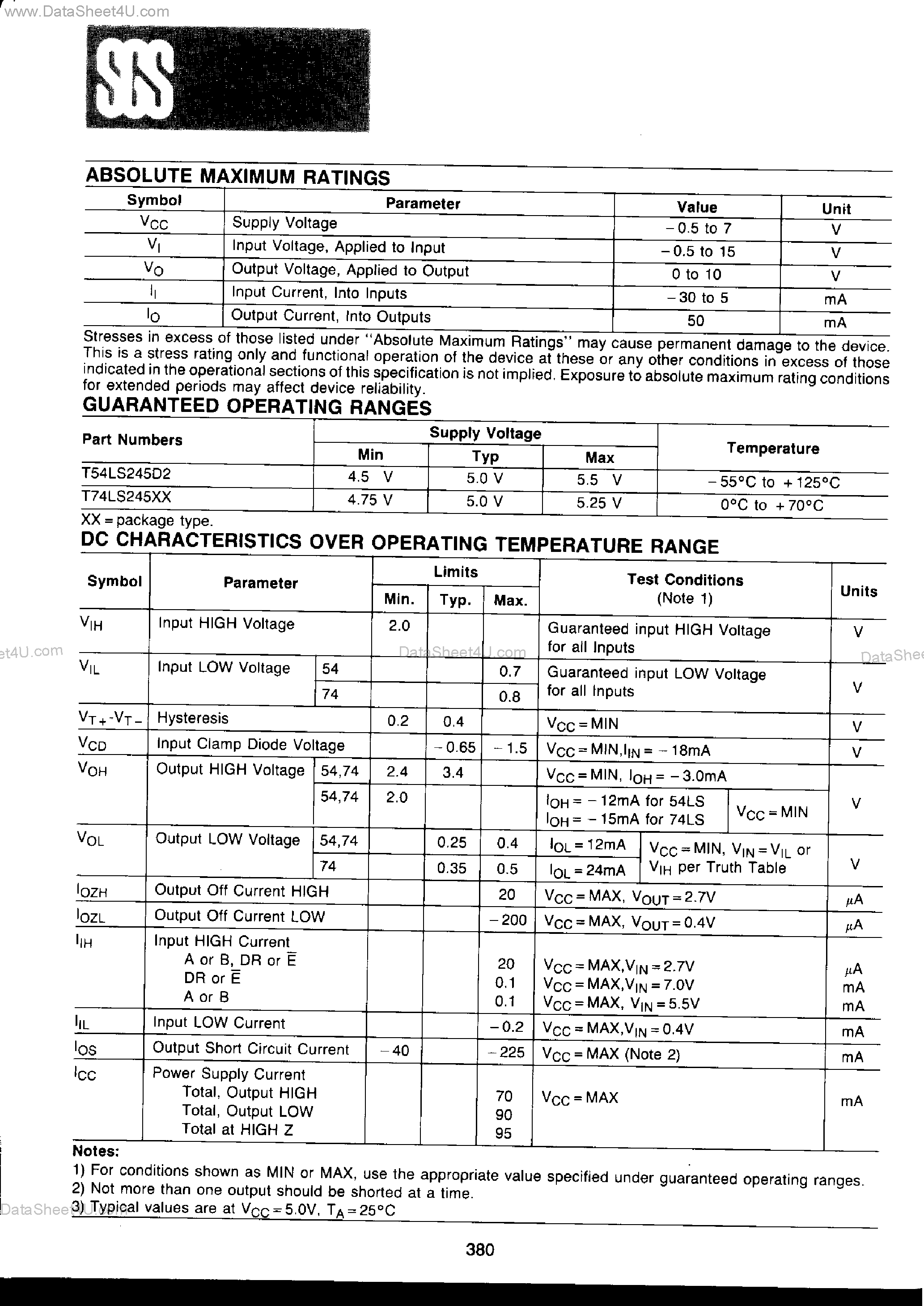 Datasheet 54LS245D2 - Octal Bus Transceiver page 2