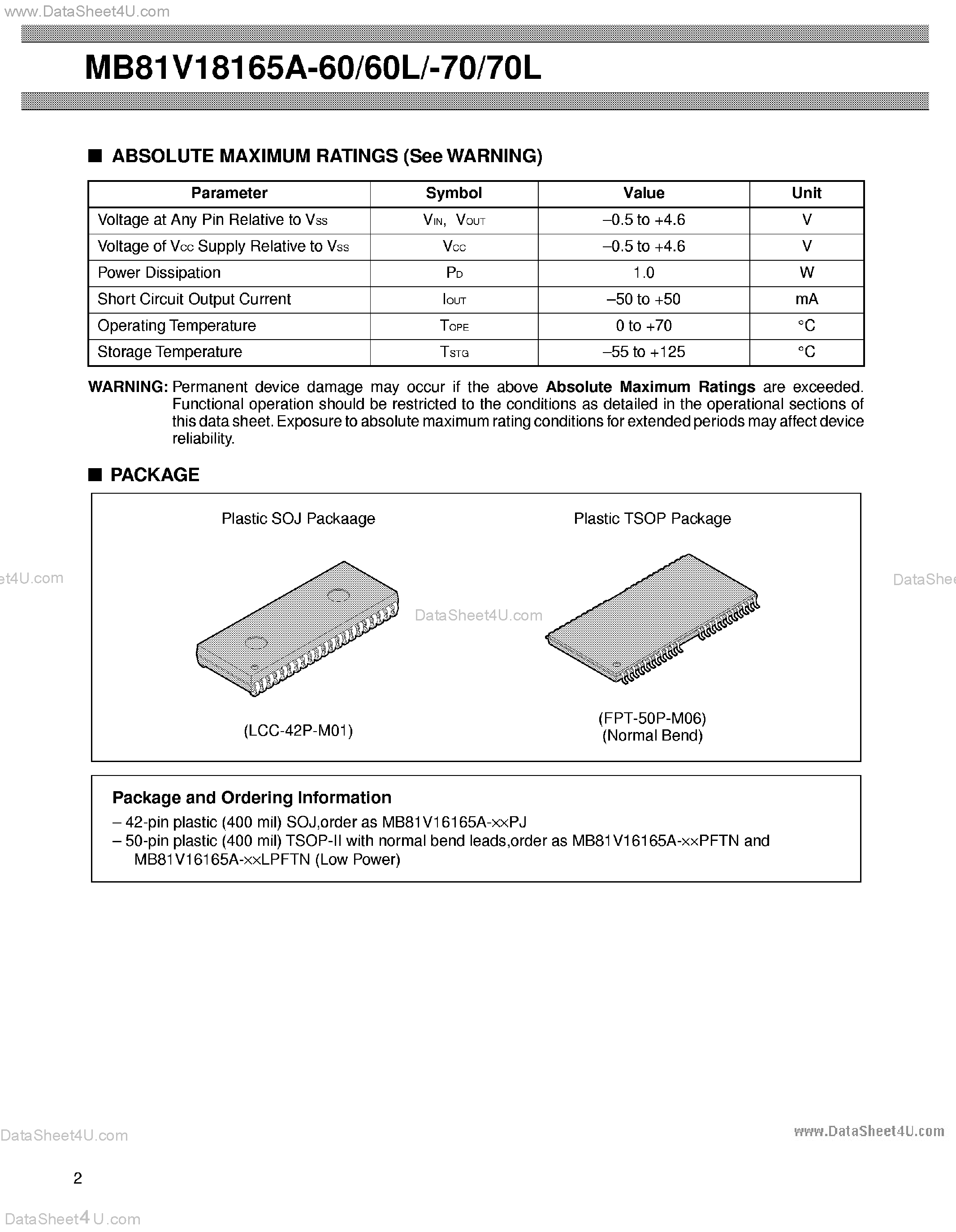 Datasheet MB81V18165A page 2 Datasheet MB81V18165A - 1M x 16-Bit Hyper Page Mode DRAM page 2