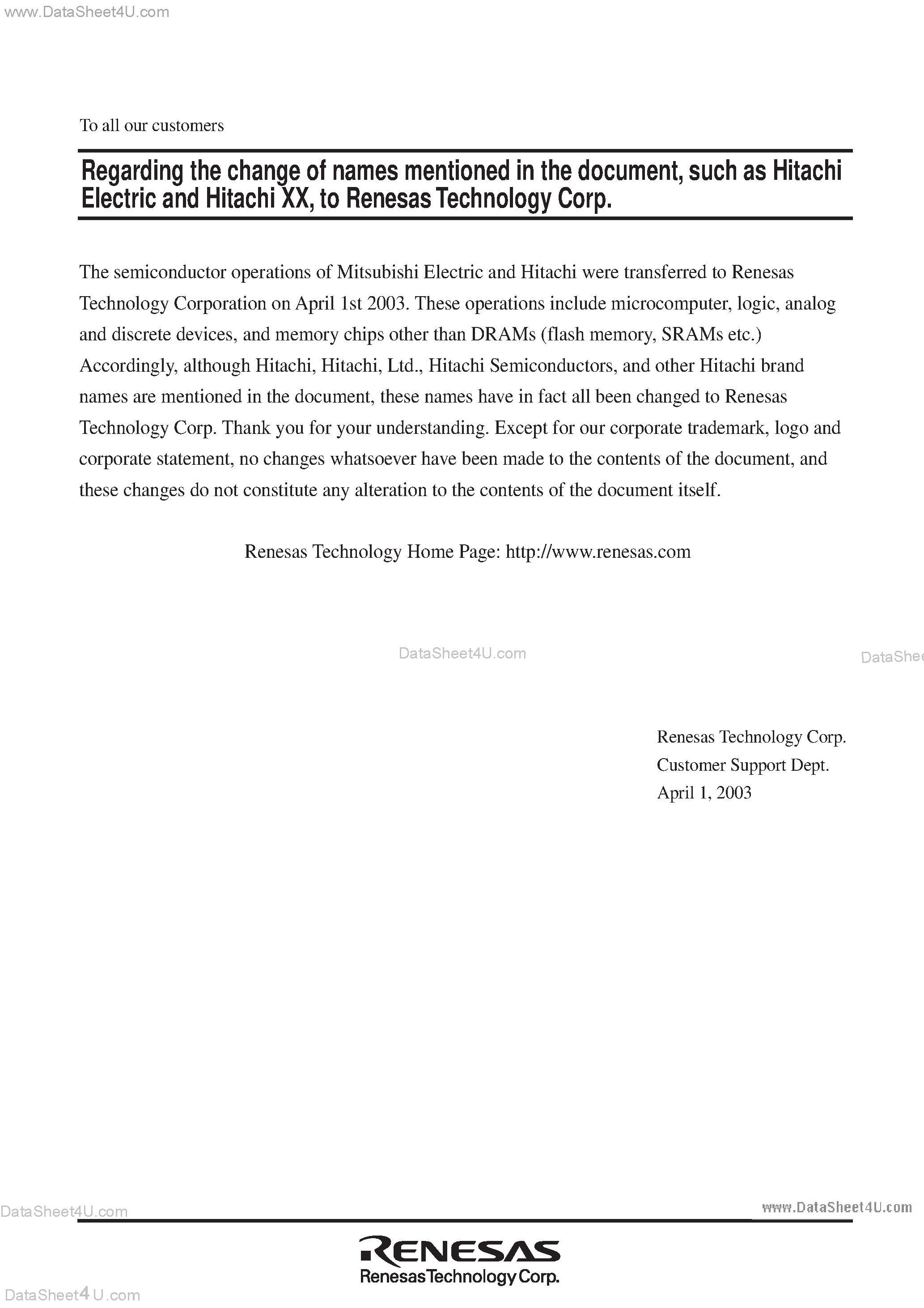 Datasheet H7N0308CF - Silicon N Channel MOS FET High Speed Power Switching page 1