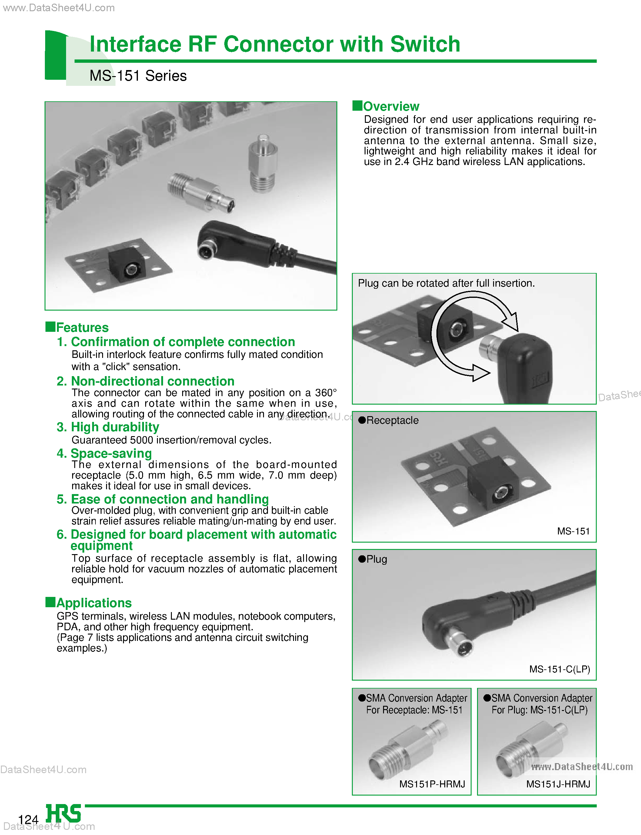 Даташит на микросхему MS-151 страница 1 Даташит MS-151 - Interface RF Connector with Switch страница 1