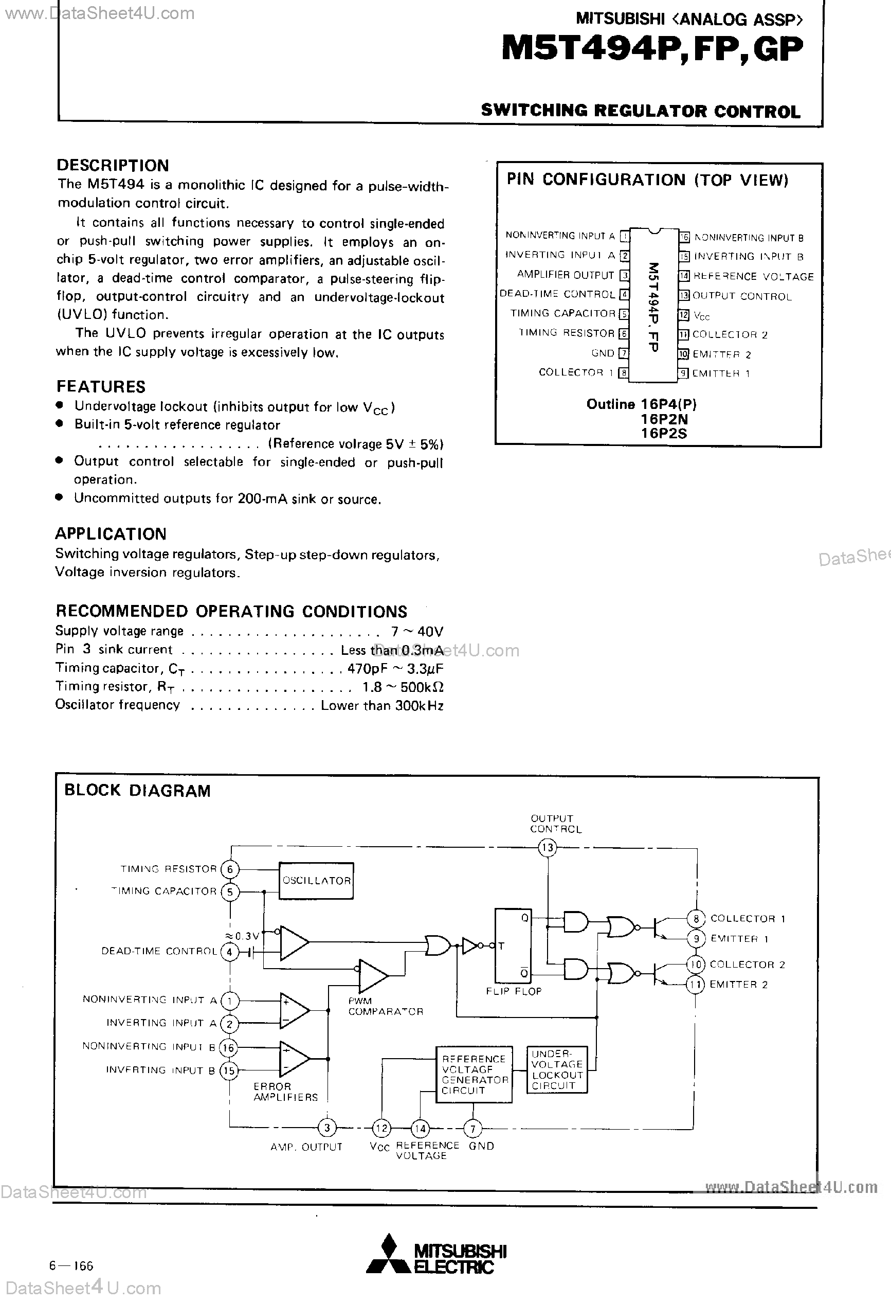 Datasheet M5T494FP page 1 Datasheet M5T494FP - SWITCHING REGULATOR CONTROL page 1
