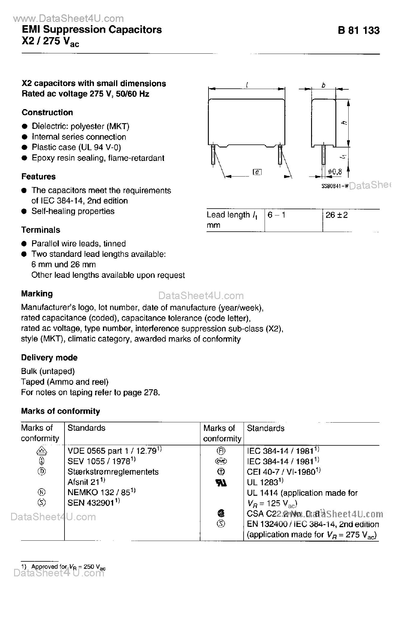 Datasheet B81133-C1474-M000 - EMI Suppression Capacitors page 1