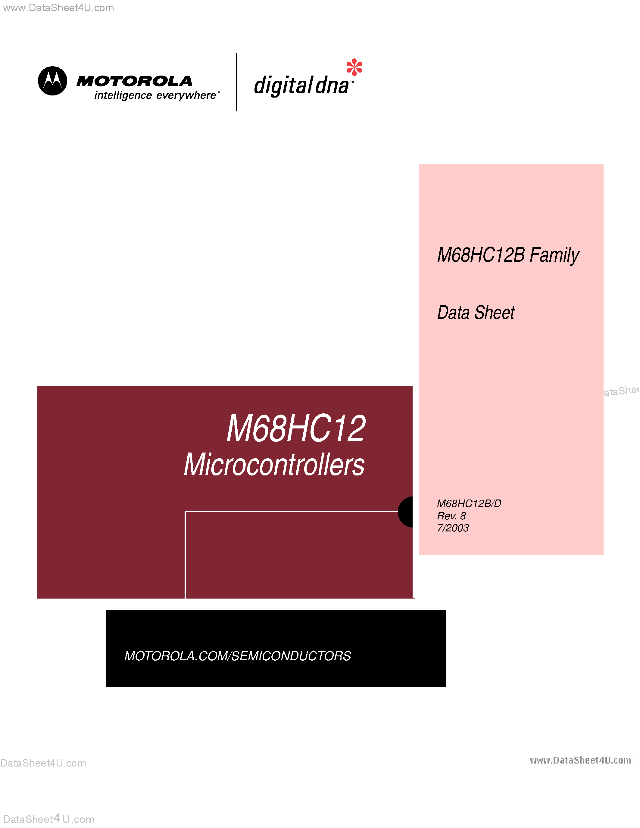 Даташит на микросхему MC68HC12Bxxx страница 1 Даташит MC68HC12Bxxx - MICROCONTROLLER страница 1