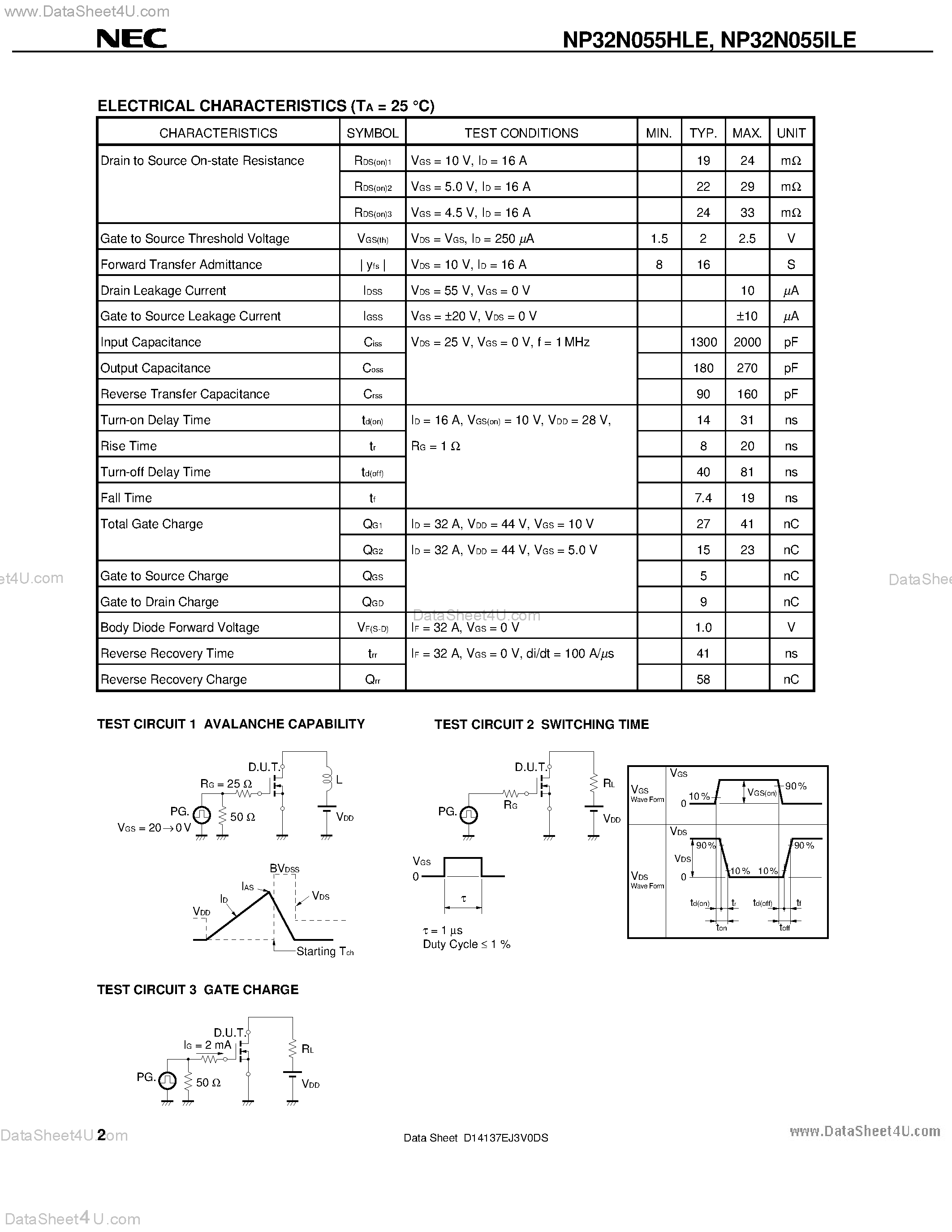 Datasheet NP32N055HLE - SWITCHING N-CHANNEL POWER MOS FET INDUSTRIAL USE page 2