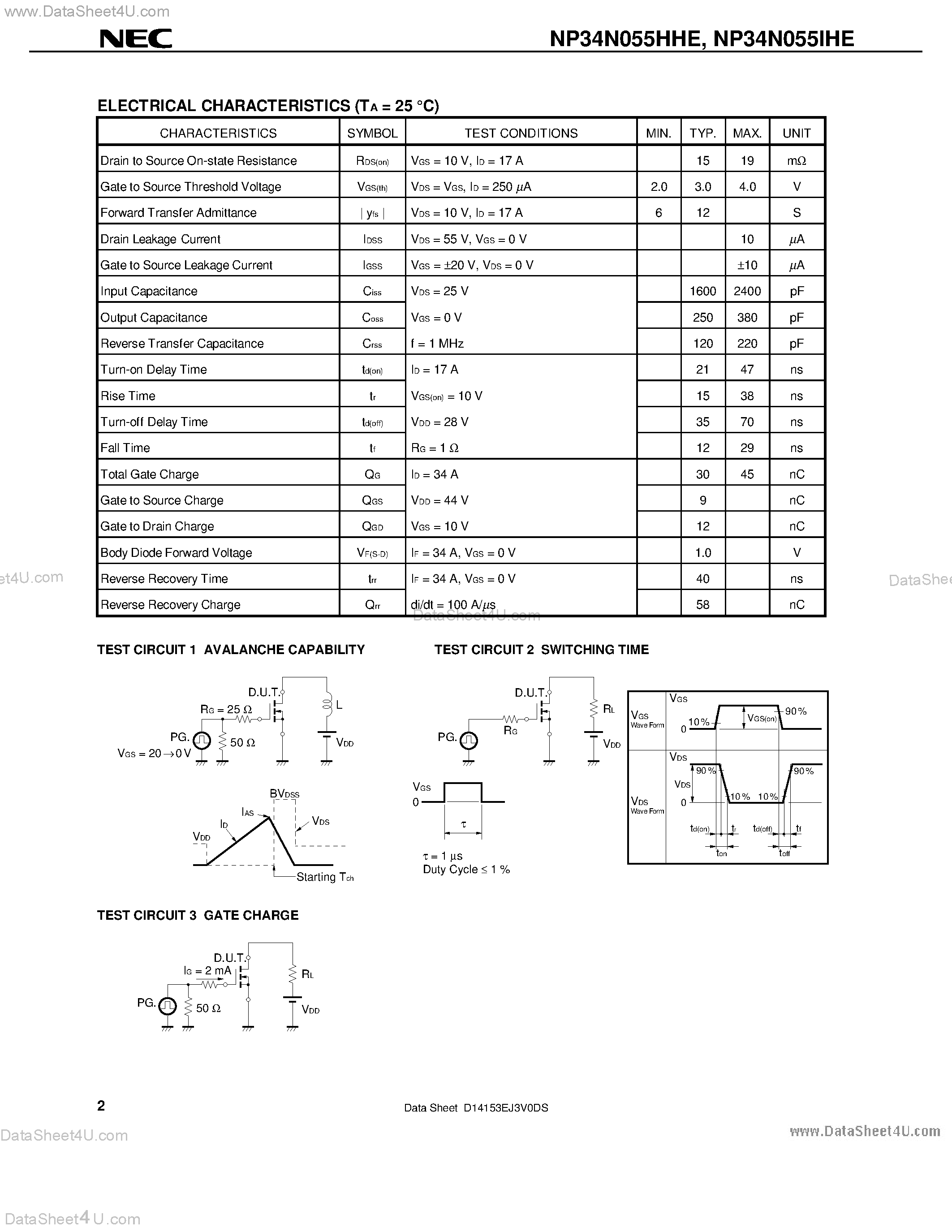 Datasheet NP34N055HHE - SWITCHING N-CHANNEL POWER MOS FET INDUSTRIAL USE page 2