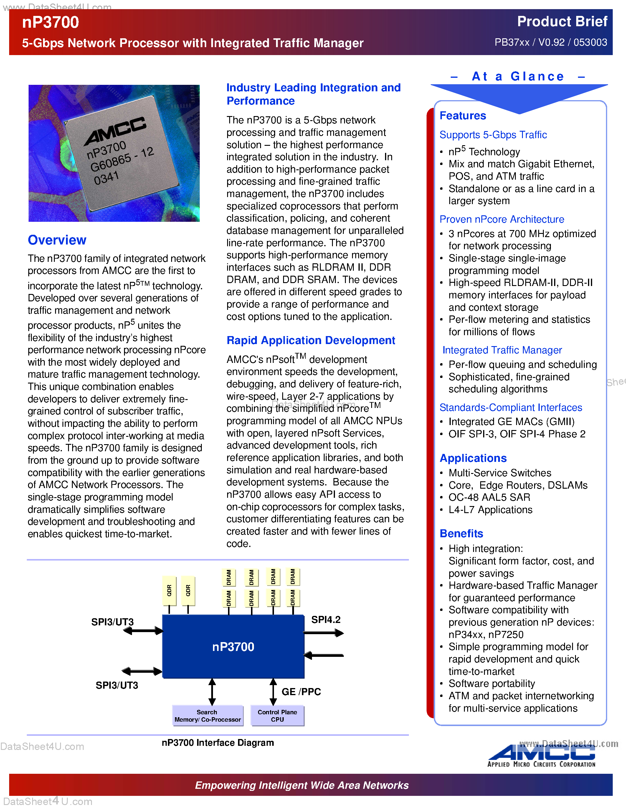 Datasheet NP3700 - 5-Gbps Network Processor page 1
