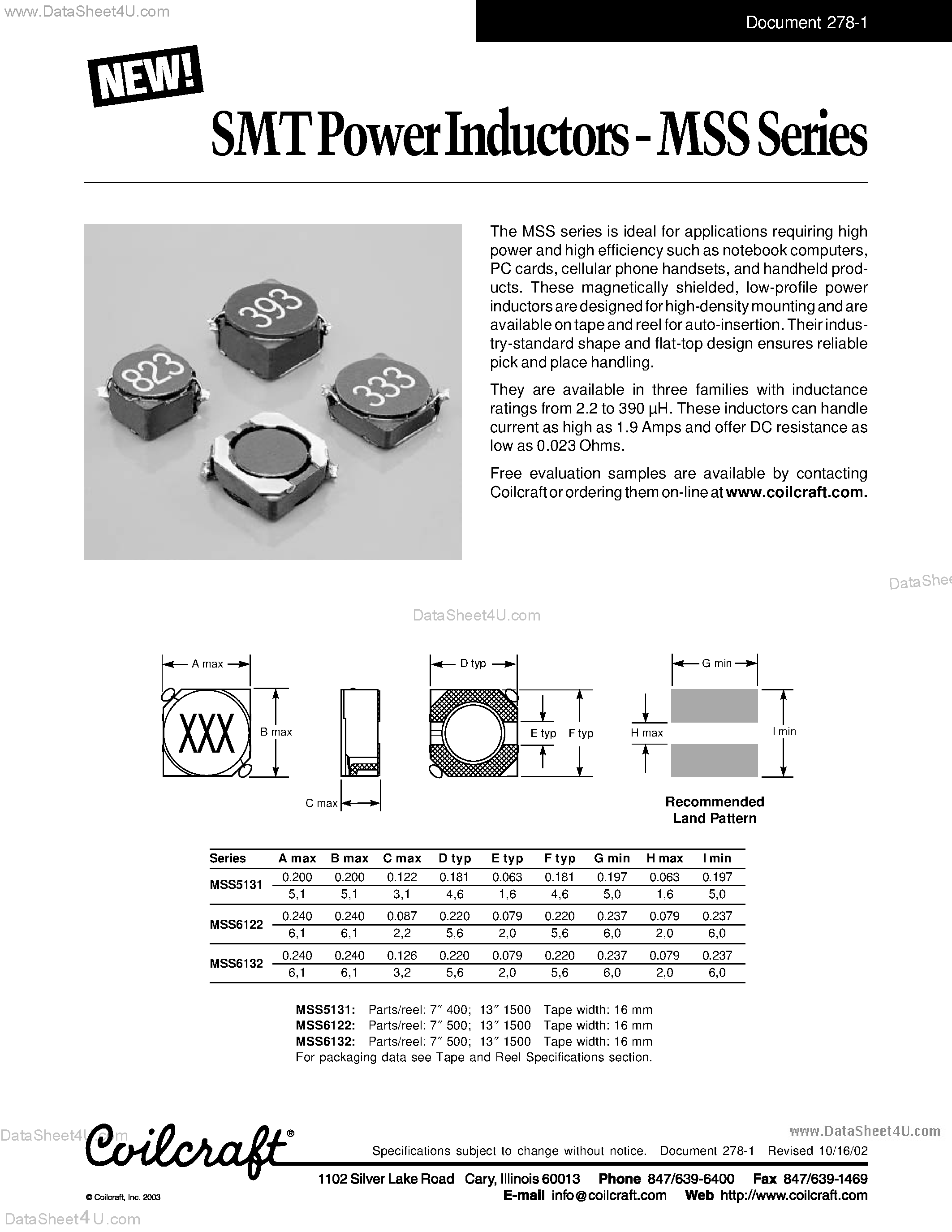 Даташит на микросхему MSS5131-xxxMX страница 1 Даташит MSS5131-xxxMX - (MSSxxxx-xxxMX) SMT Power Inductors страница 1