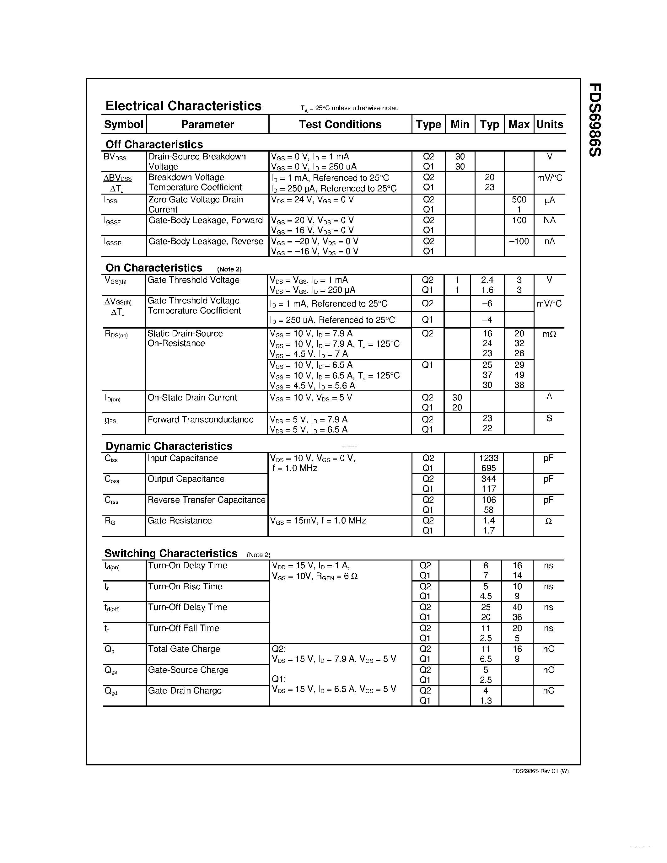 Datasheet 6986S page 2 Datasheet 6986S - Search -----> FDS6986S page 2