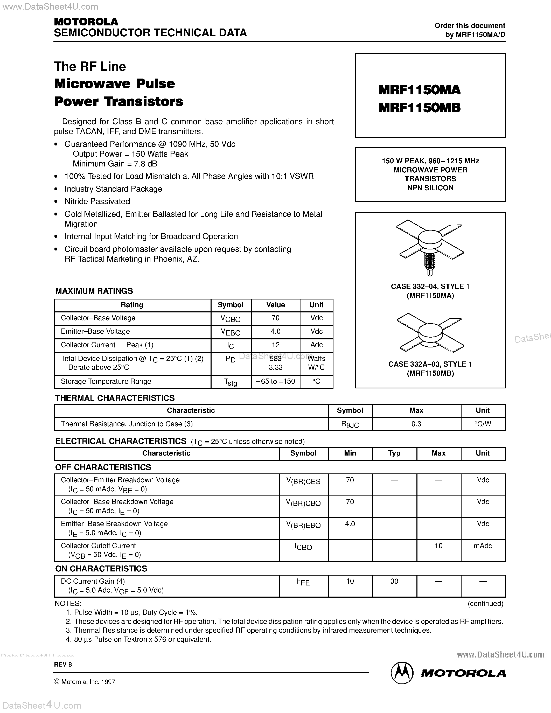 Datasheet MRF1150MA - (MRF1150MA/B) MICROWAVE POWER TRANSISTORS page 1