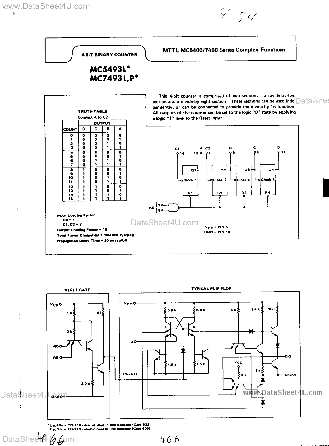 Datasheet MC7493L page 1 Datasheet MC7493L - 4-Bit Binary Counter page 1