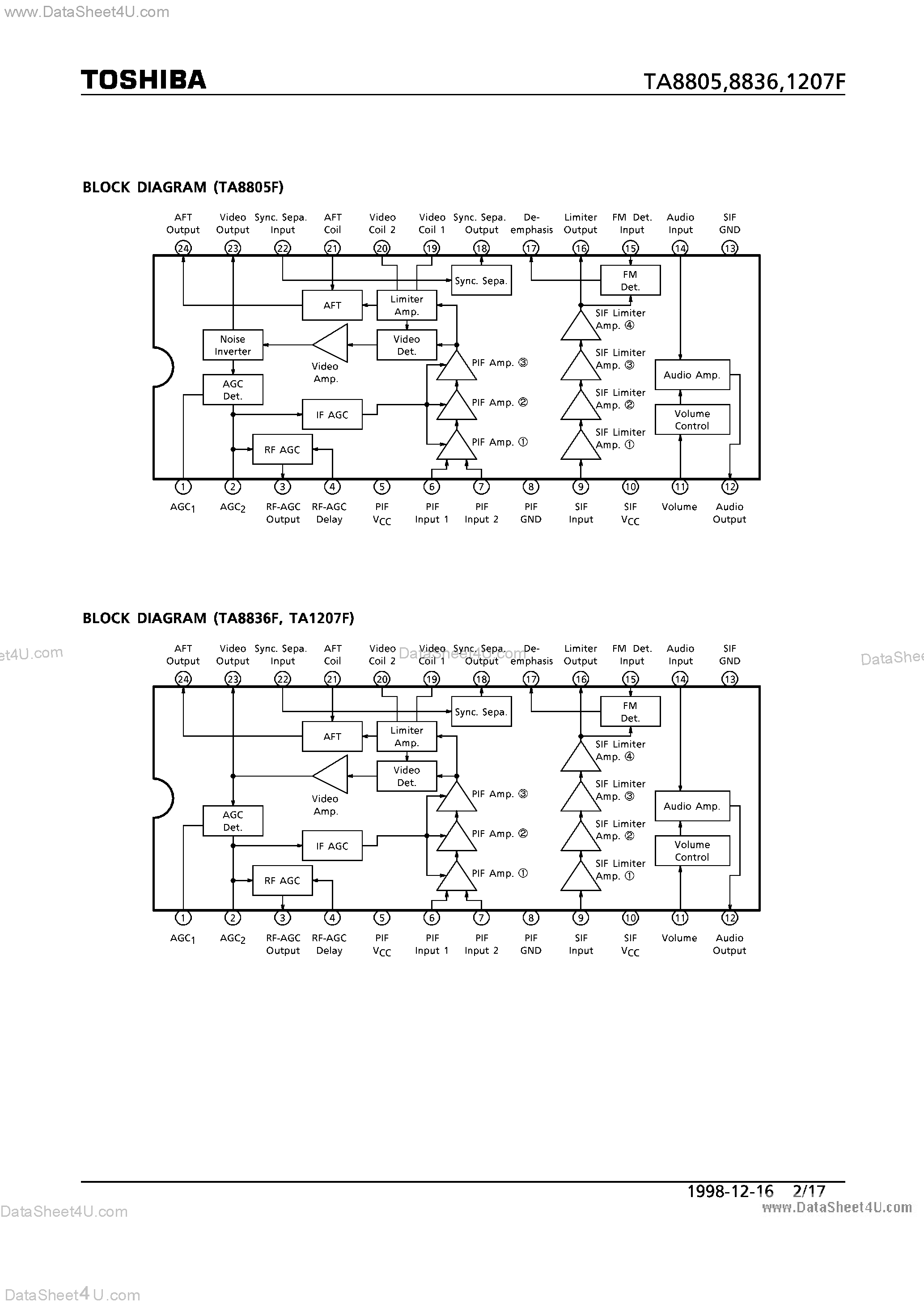Даташит на микросхему TA1207F страница 2 Даташит TA1207F - FOR LCD TVS / PIF AND SIF SYSTEM страница 2