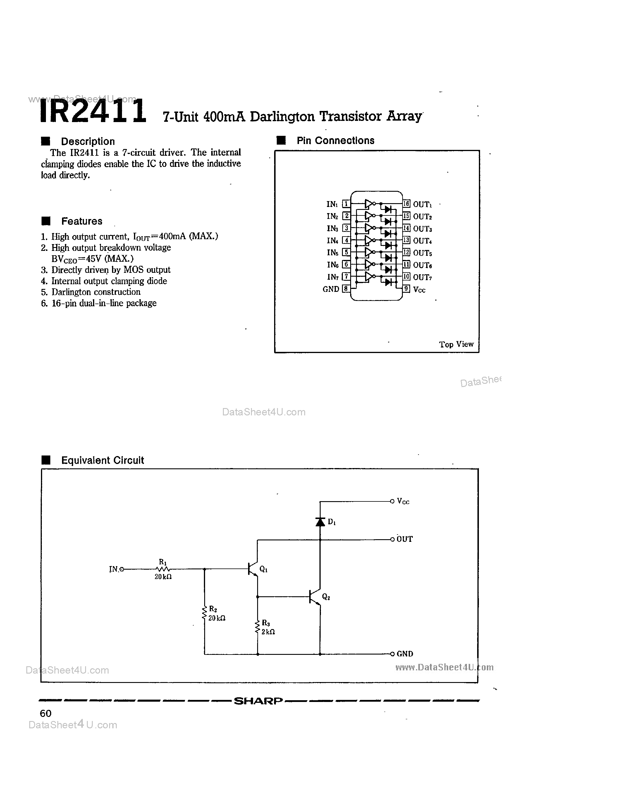 Datasheet IR2411 - 7-Unit 400mA Darlington Transistor Array page 1