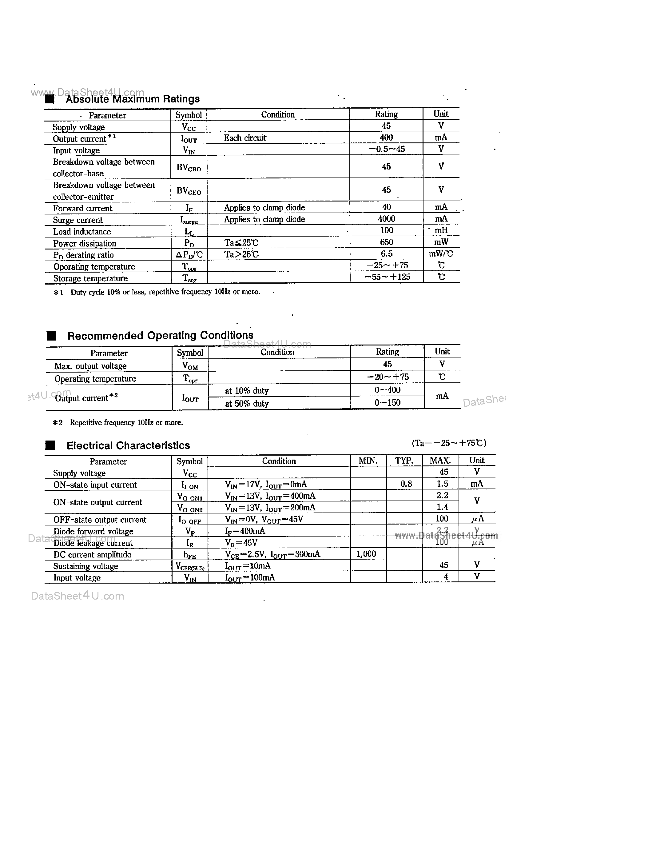 Datasheet IR2411 - 7-Unit 400mA Darlington Transistor Array page 2