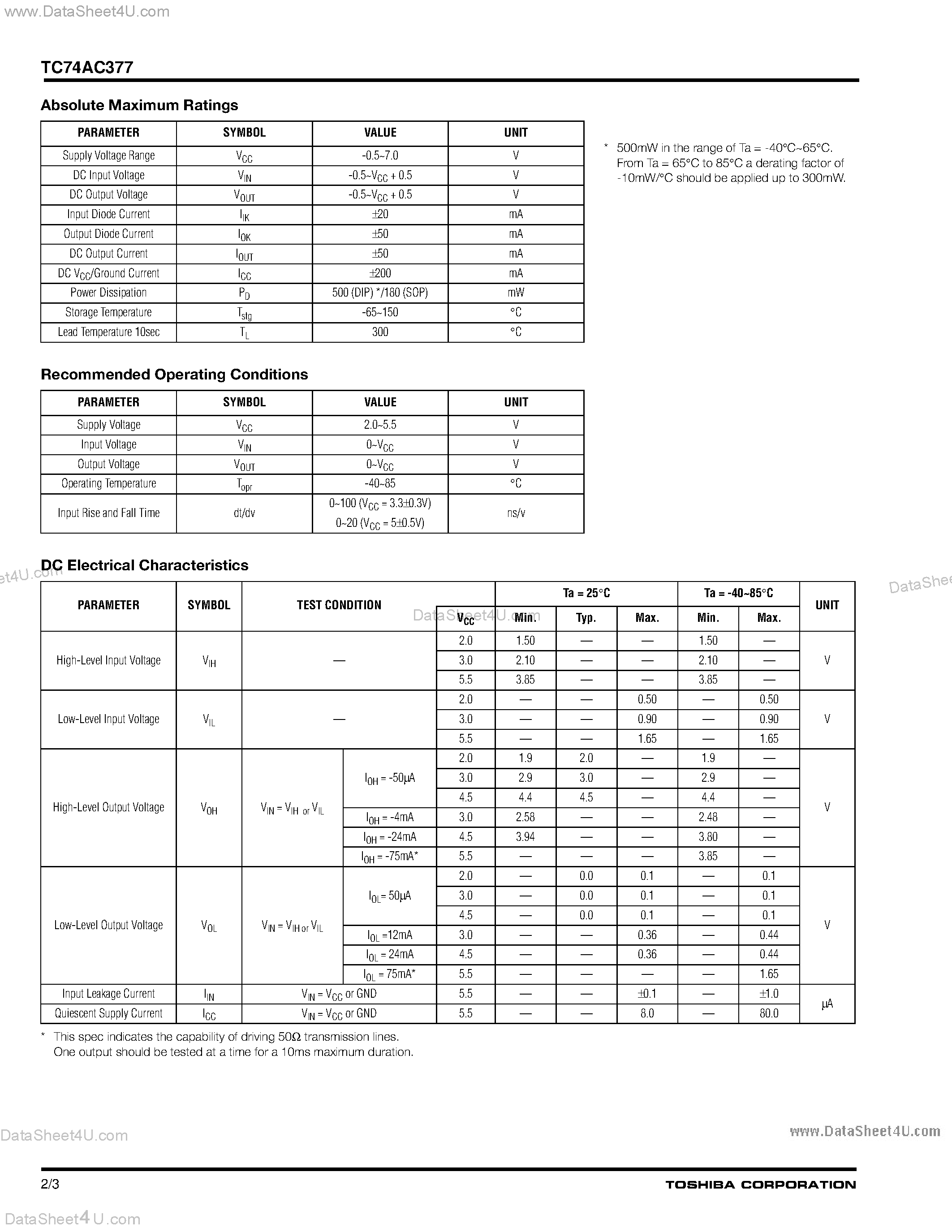 Даташит TC74AC377 - dvanced high speed CMOS OCTAL D-TYPE FLIP-FLOP fabricated страница 2