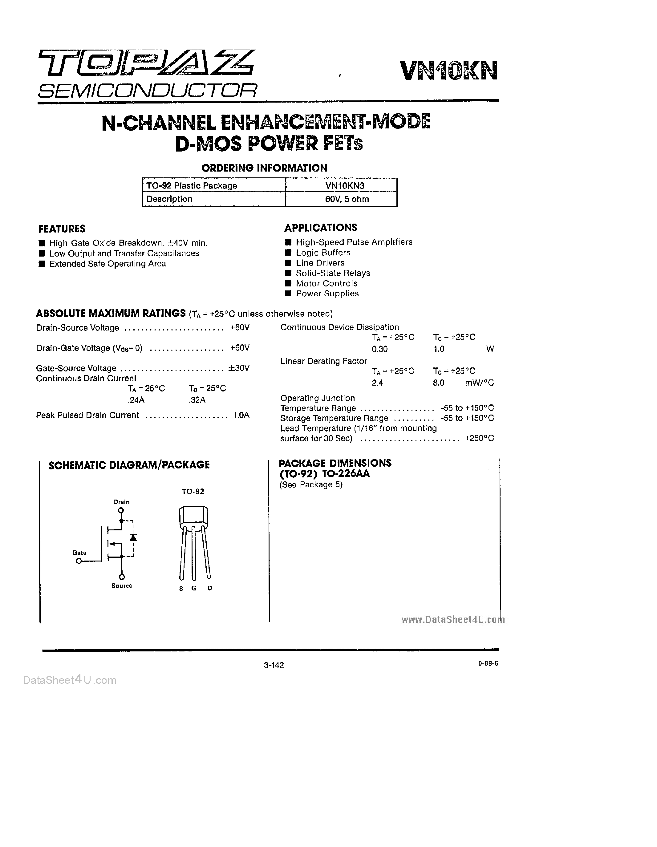 Даташит VN10KN3 - N-Channel Enhancement Mode D-MOS Power FETs страница 1