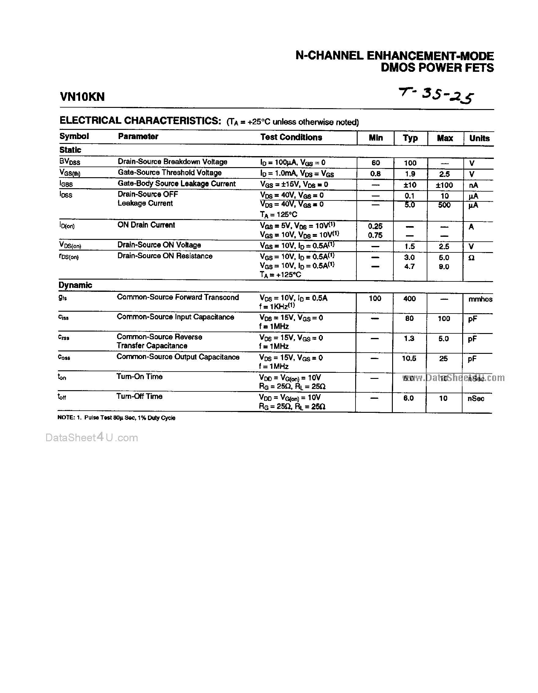 Datasheet VN10KN3 - N-Channel Enhancement Mode D-MOS Power FETs page 2