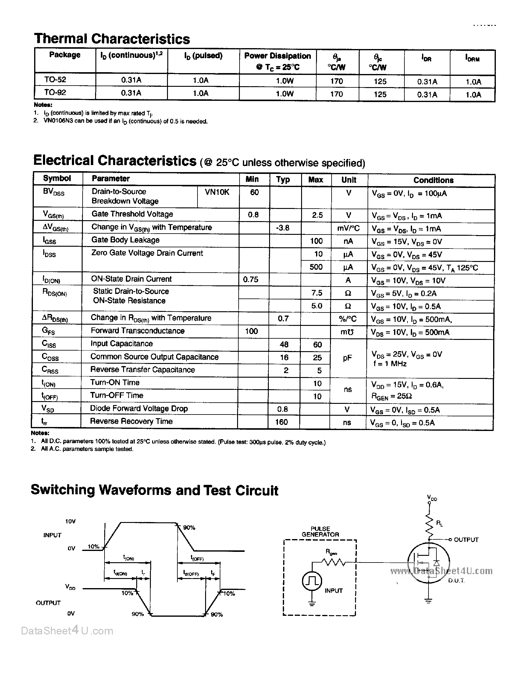 Datasheet VN10KN9 - N-Channel Enhancement Mode Vertical D-MOS FETs page 2